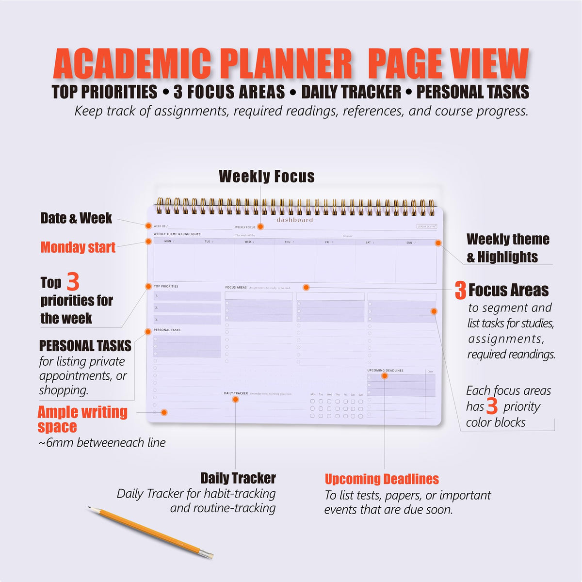Weekly Academic Planner for Student - 54 Weeks Spiral Dashboard Desk Pad Is The Perfect Organizer for Managing Your School & Personal Life - Study Planner for Year Productivity