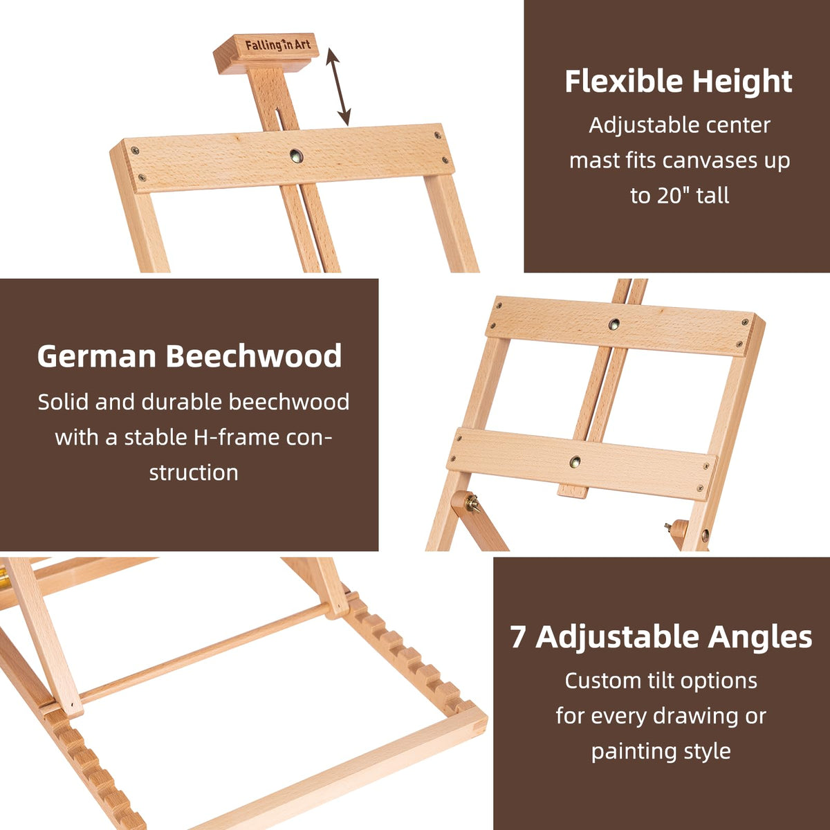 Falling in Art Heavy-Duty H-Frame Tabletop Easel for Painting, Adjustable Beechwood Desktop Easel, Portable Canvas Stand for Adults, Beginners and Artists