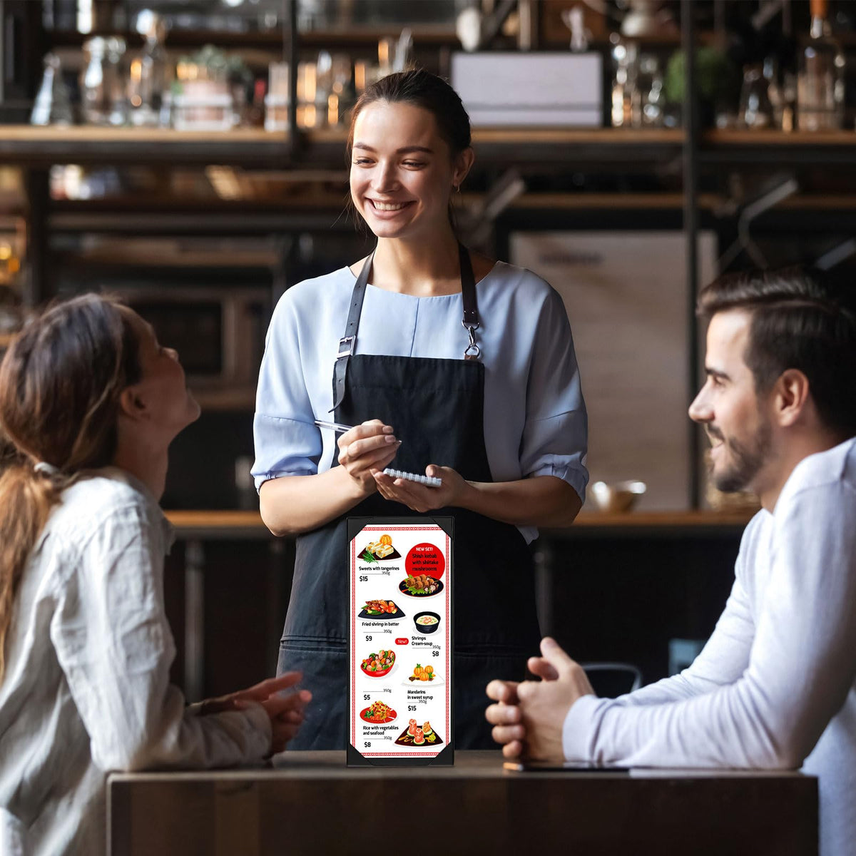 Jexine 12 Pcs Restaurant Menu Covers Single Page Panel Holders with Angled Corners, Black, 4.25" x 11"