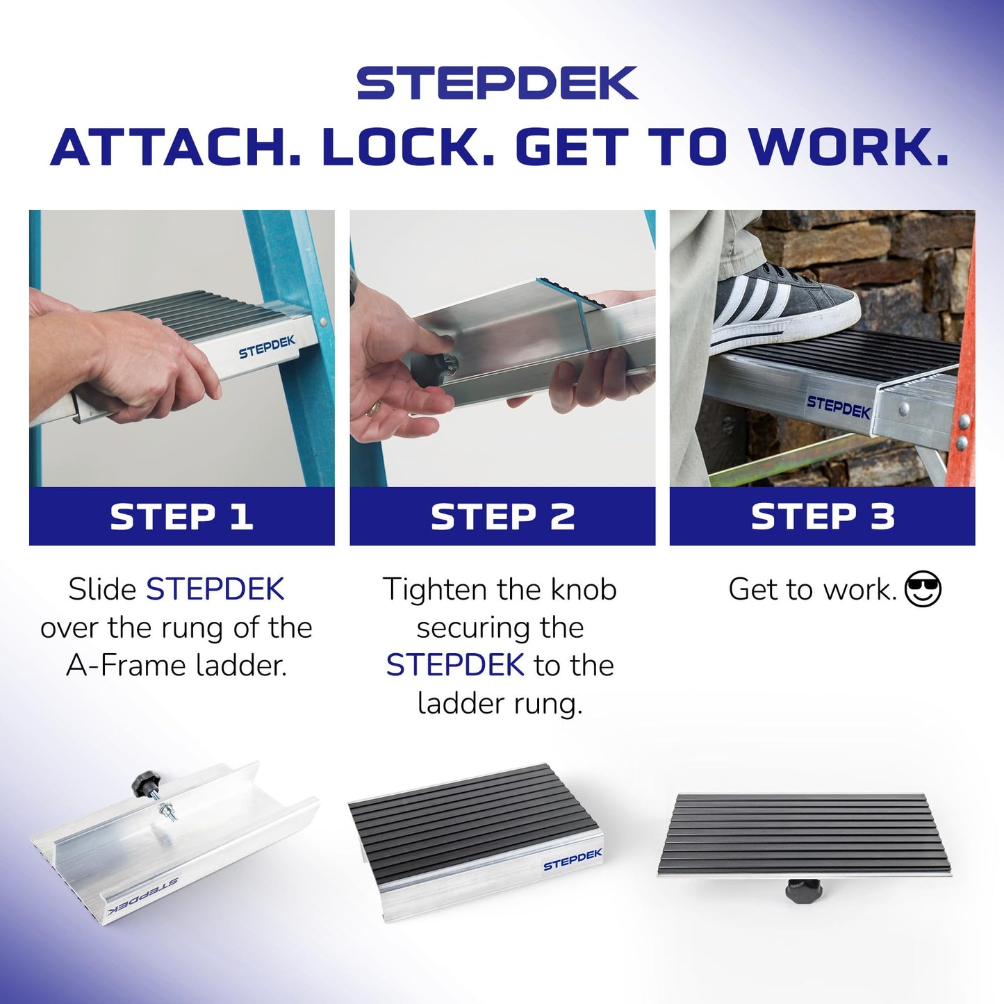 StepDek Aluminum Step Ladder Platform Attachment - Anti-Slip Ladder Work Platform Accessories for Stabilizer - Compact, Lightweight, Rubberized Non-Slip Grip Pad for Painters, Electricians & DIY