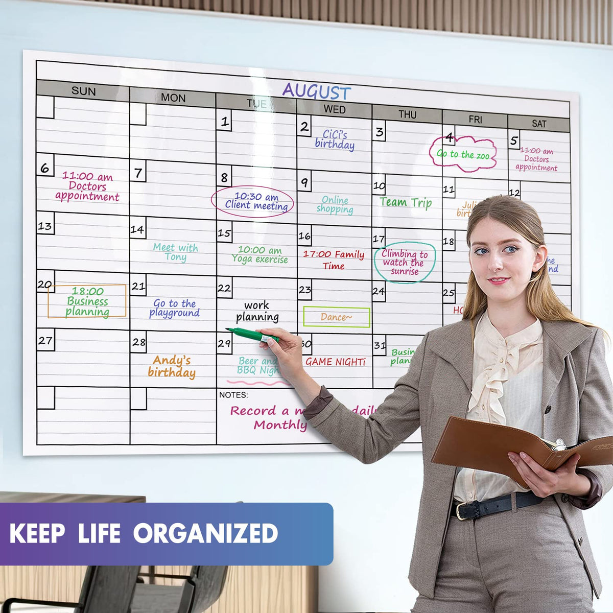 Dry Erase Monthly Extra Large White Board Calendar for Wall, 25" by 38", Jumbo Laminated Erasable One Month Whiteboard Calendar, Huge Oversized Blank 30-Day Poster with Lines and Squares