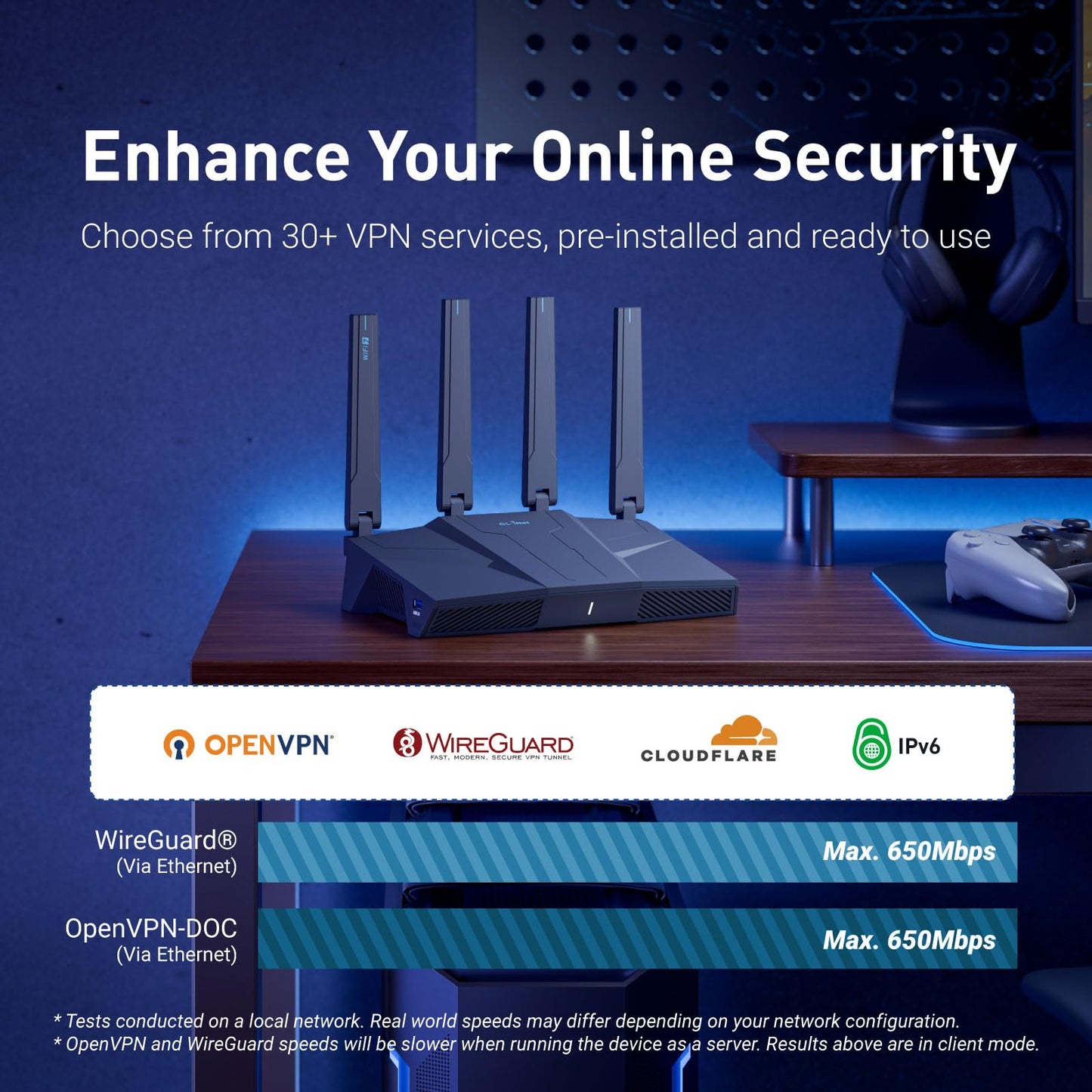 GL.iNet GL-BE6500 (Flint 3e) WiFi 7 Router, High-Speed WiFi Router for Wireless Internet w/VPN, 5 x 2.5G Ethernet Port for Fiber Optic Modem, Long Range Large Home, Business & Gaming Computer Routers
