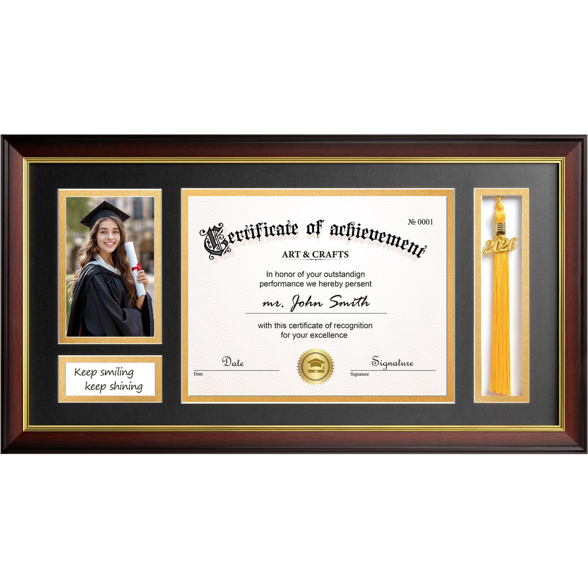 Yaetm 11x22 Diploma Frame with Tassel Holder for 8.5x11 Certificate Document & 4x6 Photo with High Definition Glass, Black Mat Over Gold Acid-free Mat, Mahogany Graduation Frame 2026