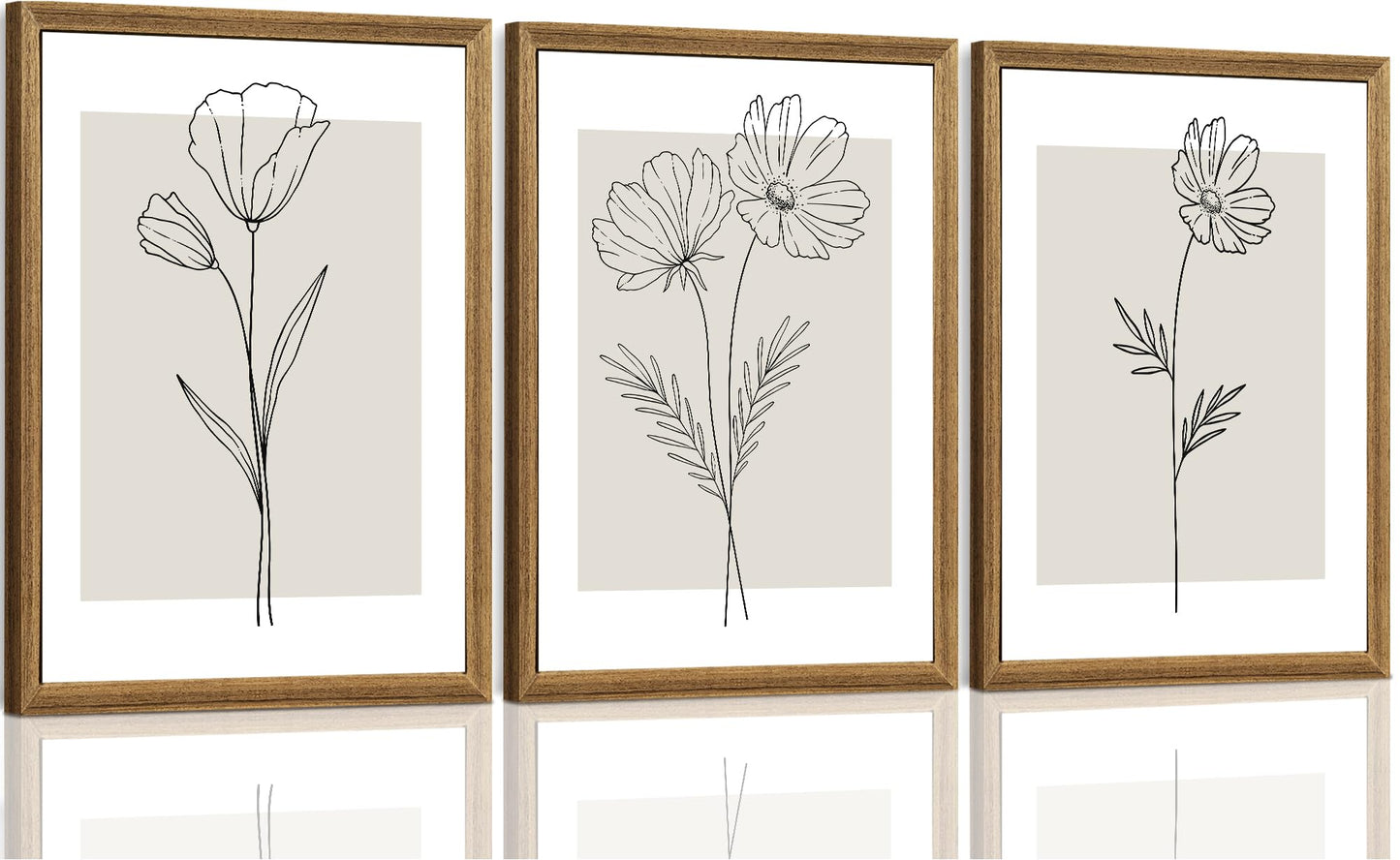 ICHZUMW Neutral Botanical Floral Wall Art, Black and White Farmhouse Flowers Wall Decor, Modern Minimalist Line Art Canvas Prints, Beige Artwork, Living Room Bedroom Home Office, Set of 3, 12x16in