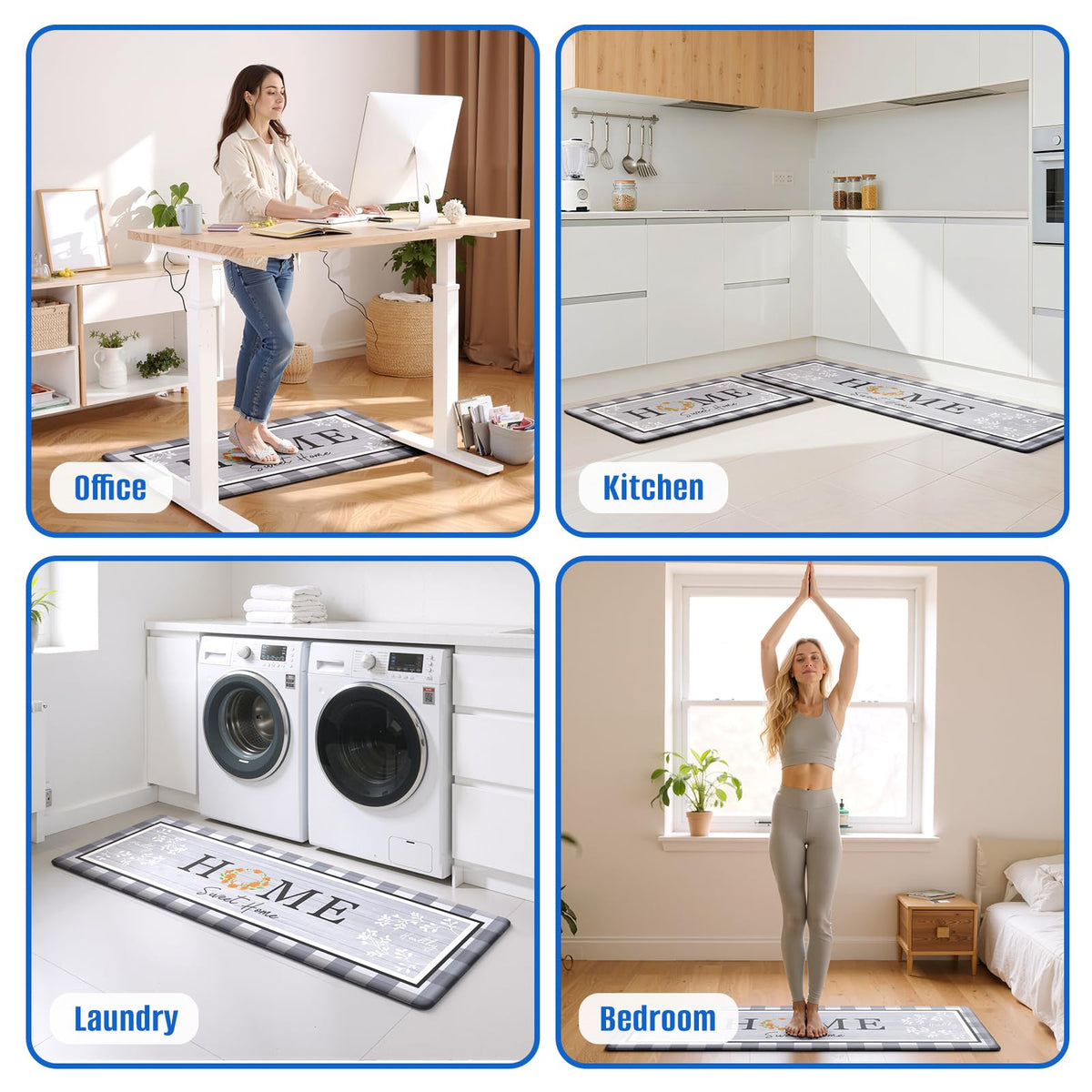 SofterCharm Kitchen Rugs, 2 PCS Kitchen Mats for Floor, Cushioned Non-Slip Anti Fatigue Mats for Kitchen Floor, Kitchen Runner Rugs for Standing Desk, Office, Laundry (17.3’’ x 30’’ + 17.3’’ x 47.2’’)