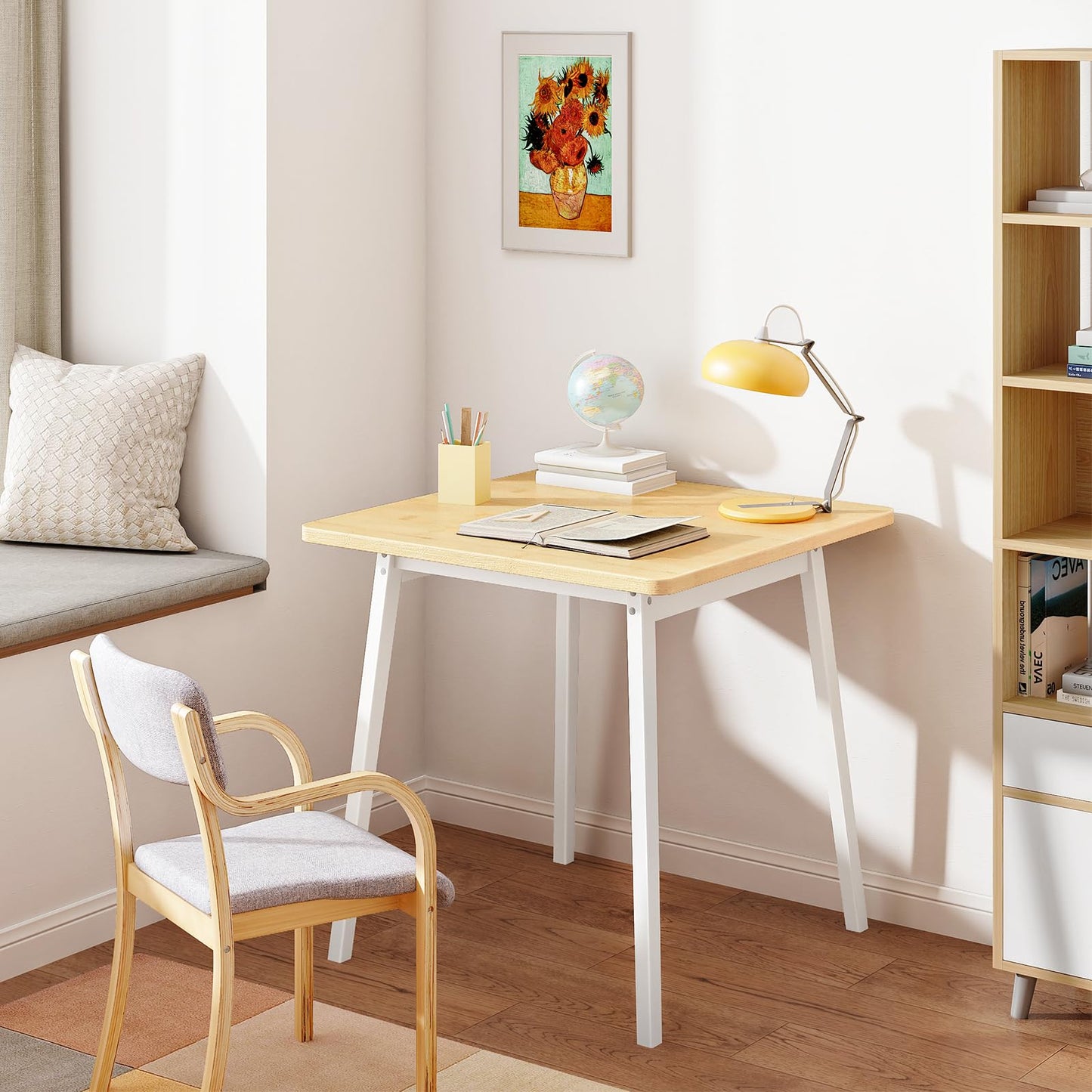 HOOBRO Bamboo Dining Table, Square Dining Table for 2, 27.6" Kitchen Table for Small Space, Writing Table, Easy to Assemble, for Dining Room, Living Room, Office, Kitchen, Natural and White YW70CZ01G1