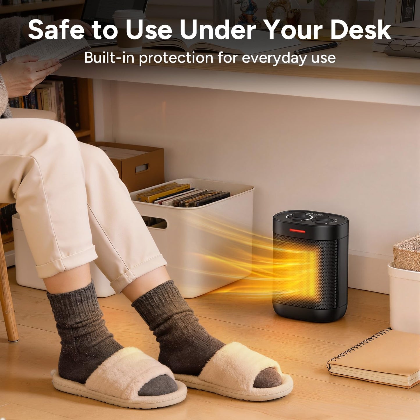 Pereysi Ceramic Personal Space Heater for Office Desk & RV, 1000W/700W Low Wattage Electric Heater Under Desk, Circuit Friendly & Quiet Mini Heater for Feet & Hands