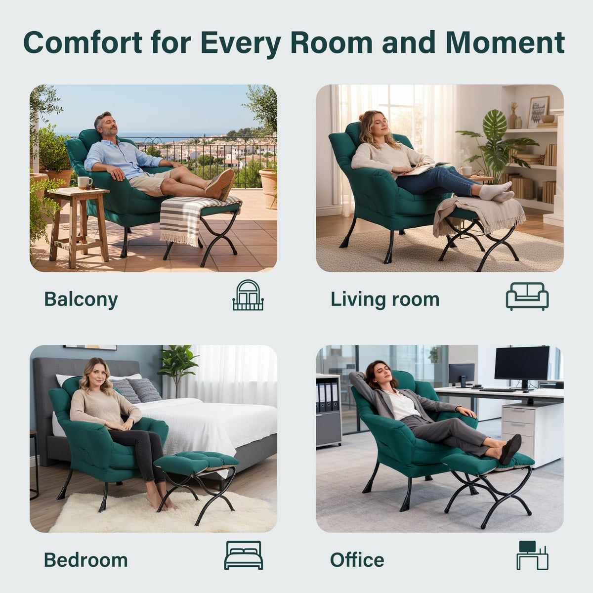 SESHINELL Lazy Chair with Ottoman, Modern Accent Chair Contemporary Sofa Chair with Armrests, Reading Chair and Folding Footstool Set for Living Room, Bedroom, Office