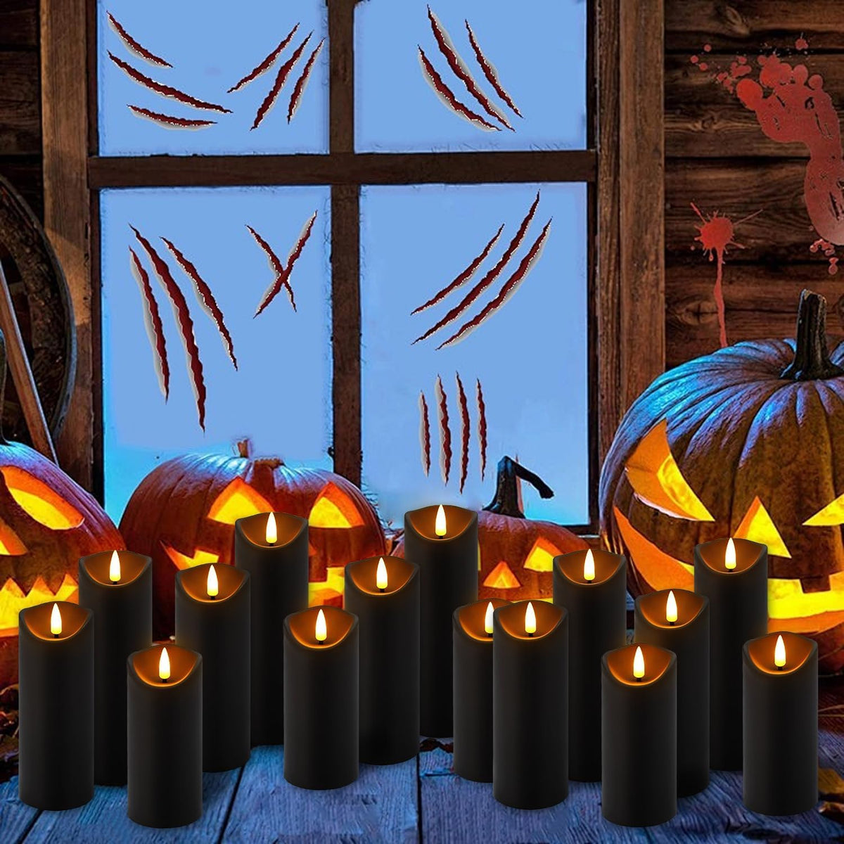 CAKETYCG 24 Pack Black Halloween Decoration Flickering Flameless Candles(D2.2 xH 5" 6" 7"), Battery Operated LED Pillar Candles with Remote Control and Timer,for Home Decor.