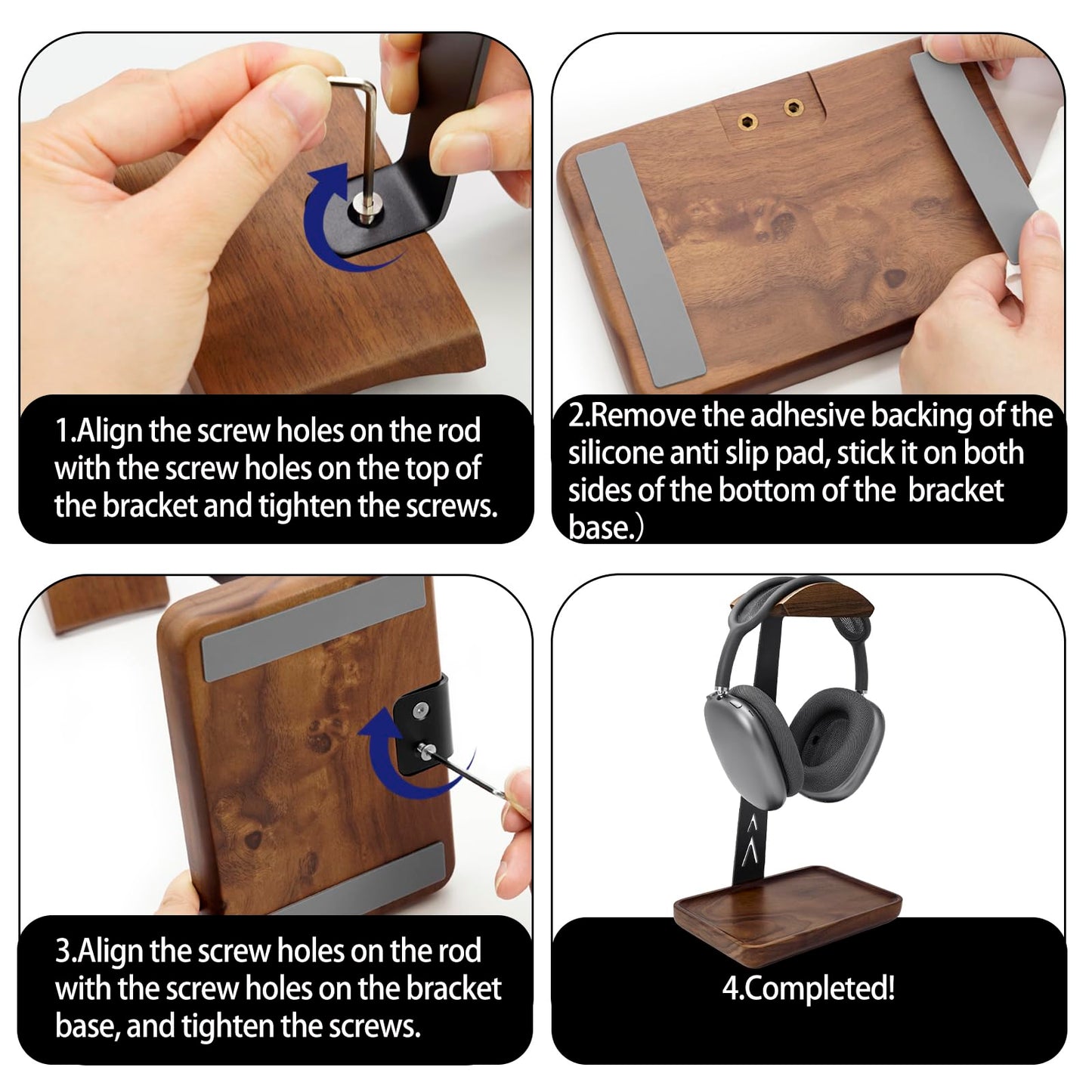 GEVO Walnut Headphone Stand, Wood Headset Stand for Desk, Universal Headphone Holder Gaming Headset Rack with Storage Base Compatible for AirPods Max, Bose, Razer, Sennheiser, Jabra, JBL, AKG