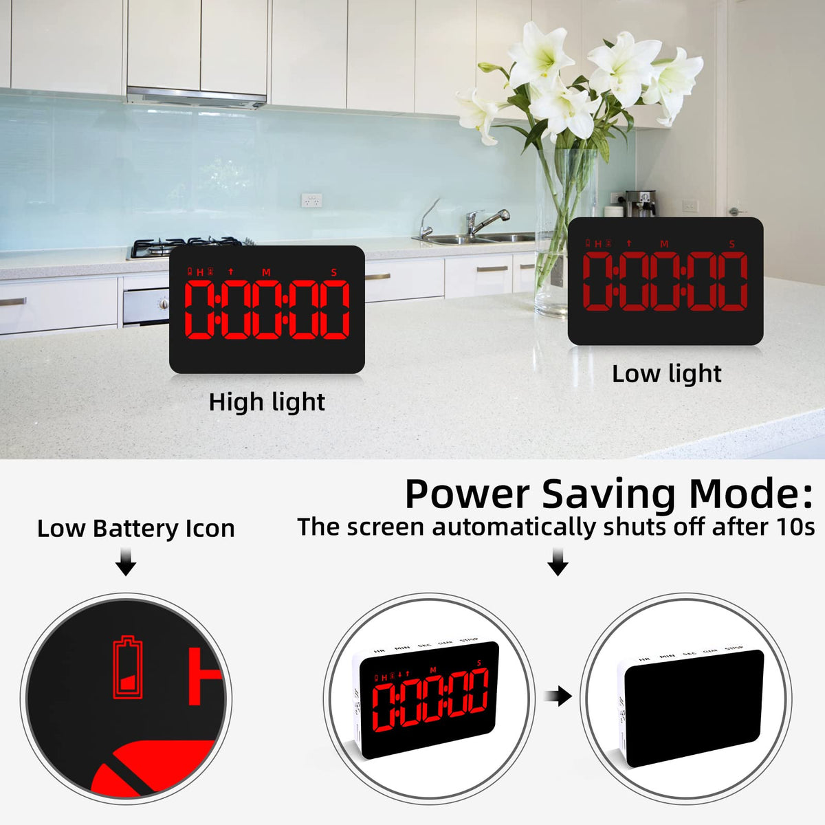 PERSUPER Digital Timer Kitchen Timer Count Down Up Rechargeable Kitchen Gadgets Vibration Mode Adjustable Volume and Brightness LED Display Time Management for Cook, Desk, Kids Adults Study Teaching