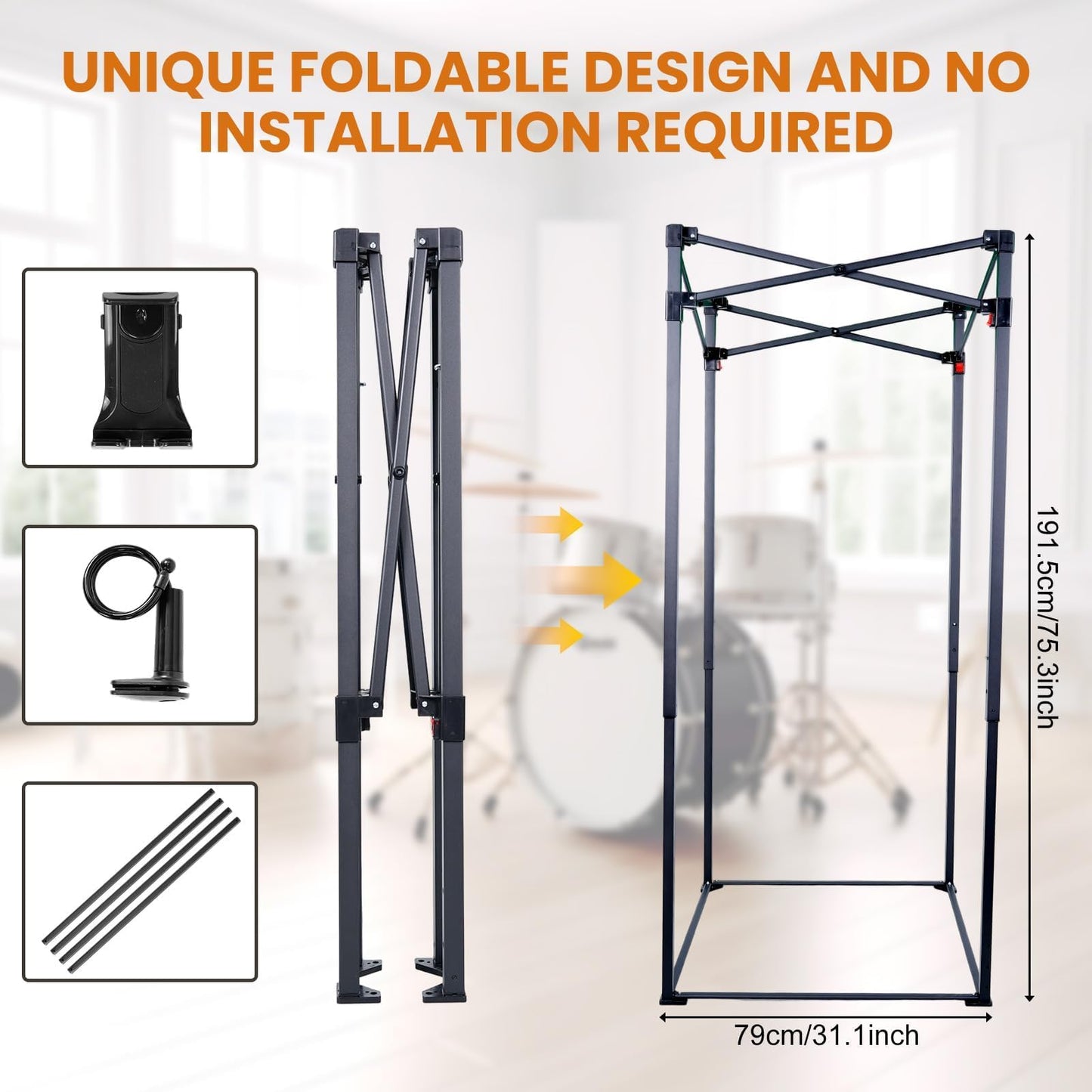 Portable Vocal Booth, 6.28 ft Height, Echo-Free Recording Booth Sound Booth, Foldable Home Recording Studio Vocal Booth with Carry Bag, for Voiceovers, Music, Game, Podcasts, Black