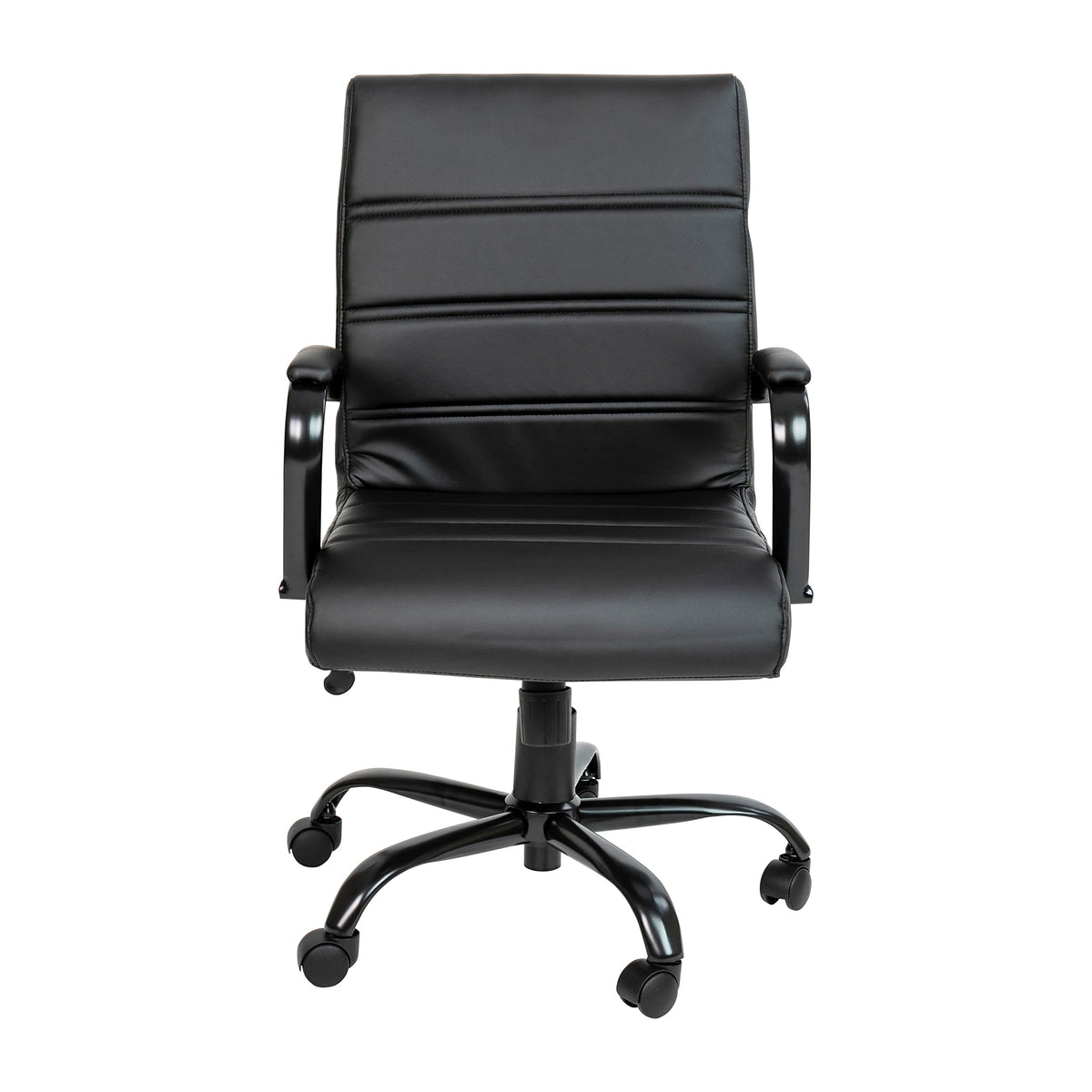 Flash Furniture Whitney Mid-Back Swivel LeatherSoft Desk Chair with Padded Seat and Armrests, Adjustable Height Padded Office Chair, Black
