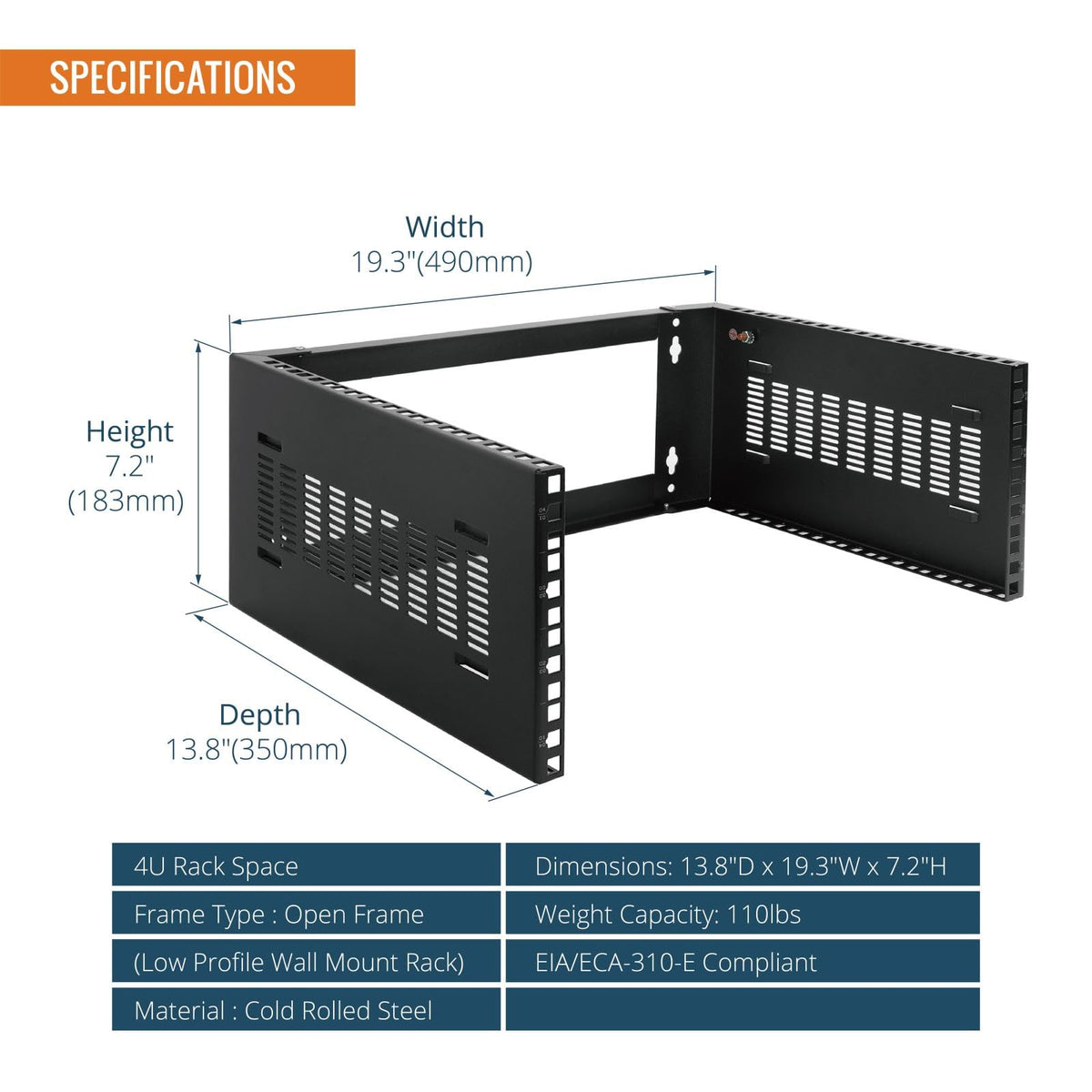 Tecmojo 4U Wall Mount Rack,4U Rack 14 inch Depth,19" Network Rack for Shallow Server and IT Equipment, Network Switches,Patch Panel Bracket,110lbs(50kg) Weight Capacity,Black