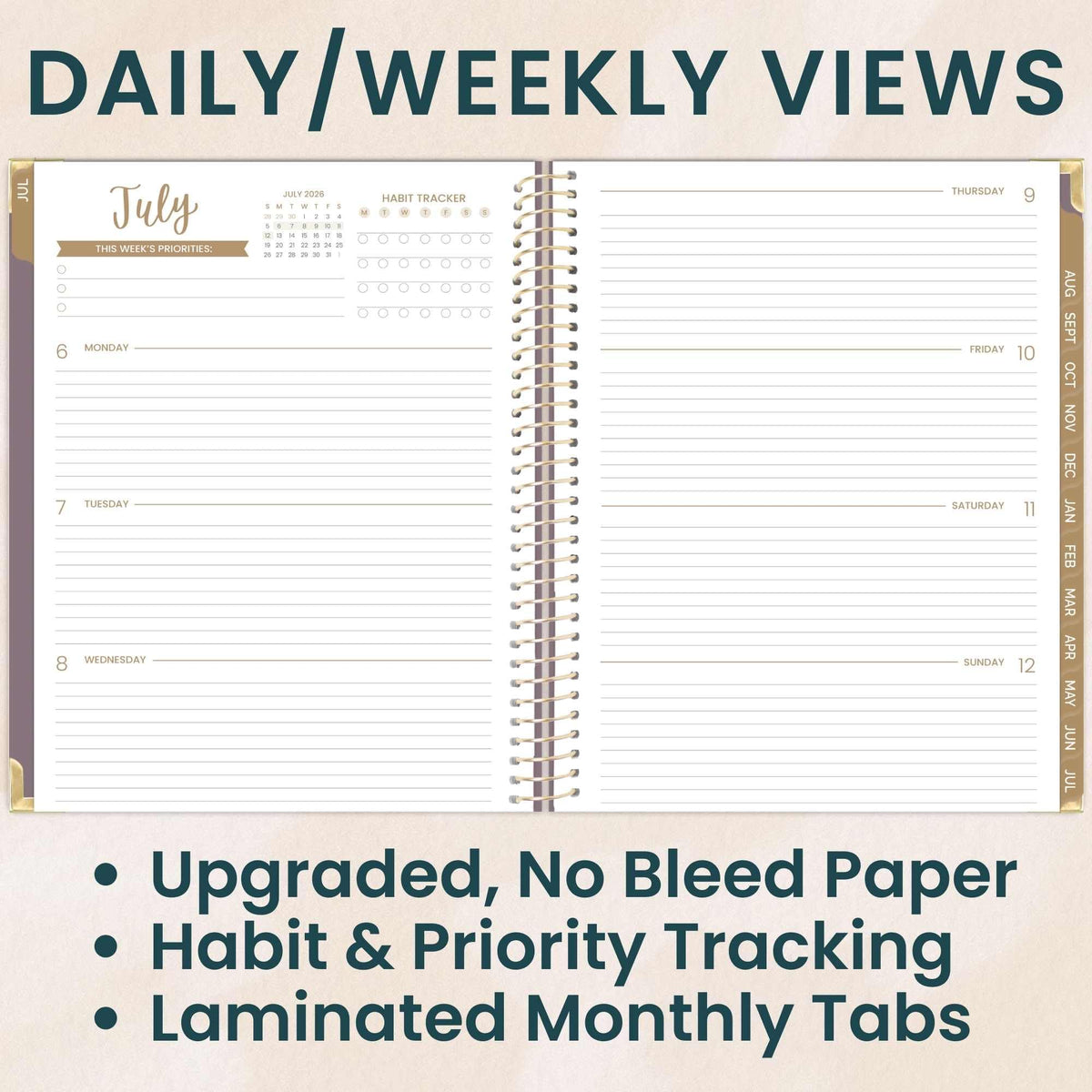 bloom daily planners HARDCOVER Planner 2026-2027 (8.5" x 11") Academic Year (July 2026 - July 2027) - 13 Months Task Goal Planner for Women - Monthly & Weekly Agenda Book - Purple Linen
