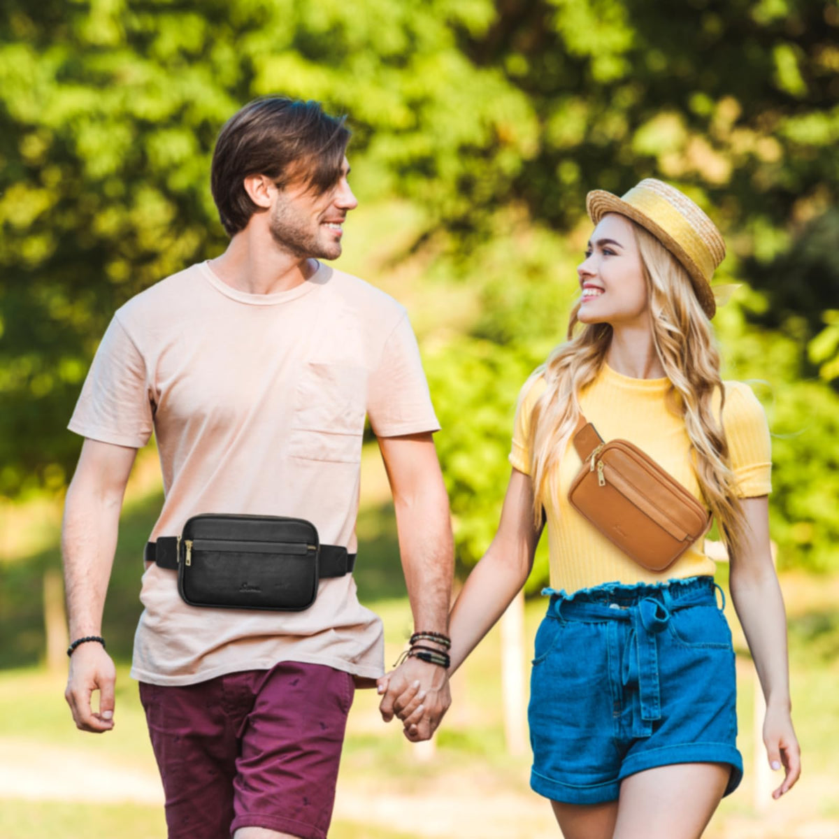 S-ZONE Fanny Packs for Women Genuine Leather RFID Blocking Crossbody Bags Purses Sling Waist Chest Bag Gifts Travel Running Adjustable Strap Men