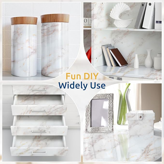 rabbitgoo Glossy Marble Contact Paper Peel and Stick Wallpaper 17.5" X 78.7"