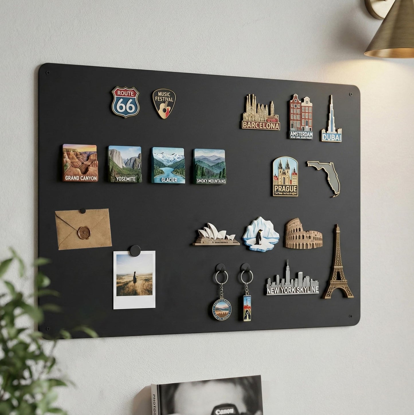 LYZZXI Magnetic Board for Wall 23.6" x 15.7" : Black Metal Display Board for Travel Souvenir Magnets & Art Collections | Heavy-Duty Metal Panel for Hobbyists with Screw Mount Hardware