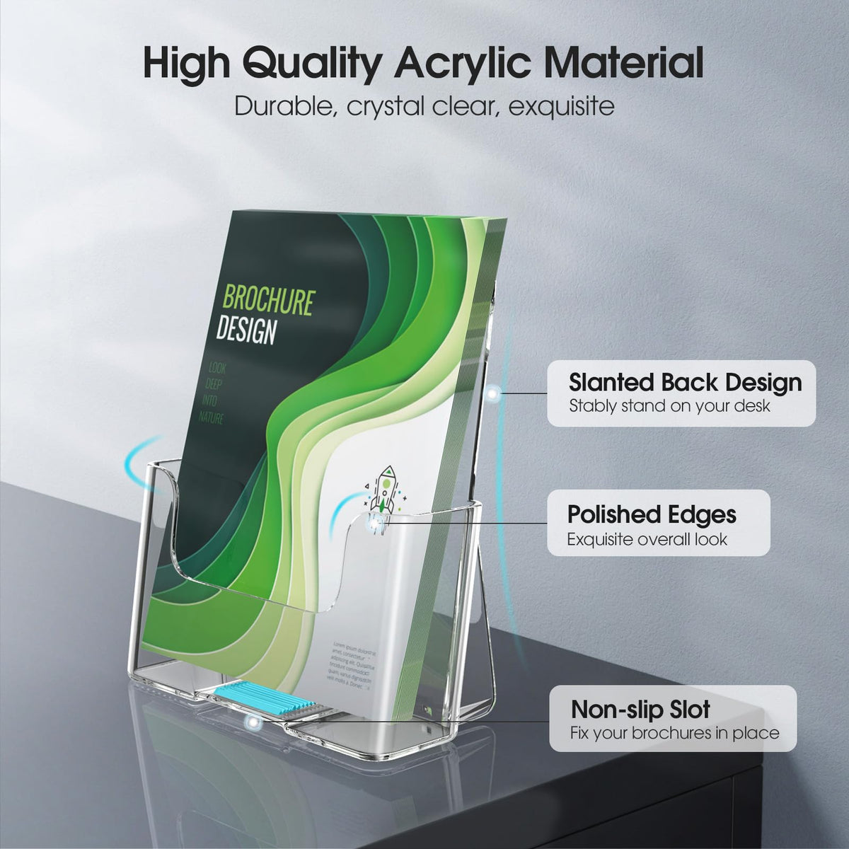 MaxGear Acrylic Brochure Holder 6 x 8 inch, Display Stand Plastic Clear Flyer Holders for 5.5 x 8.5 inch, 5 x 7 inch Menu, Literature, Trifold Pamphlet, Magazine, Countertop or Wall Mount, 2 Pack