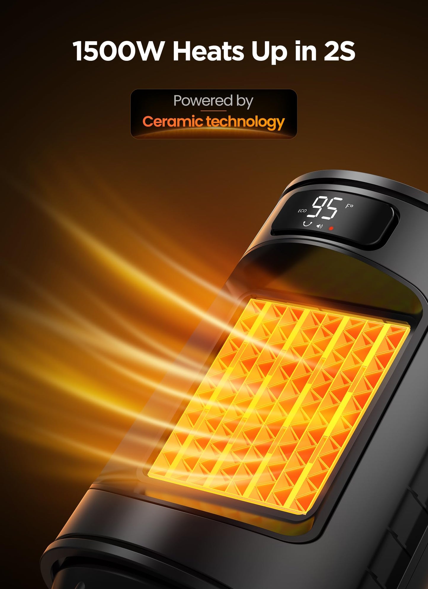 GiveBest Space Heater, Electric Portable Heaters for Indoor Use with Thermostat and Remote, 70°Oscillation, Digital Display, 12H Timer, 1500W PTC Ceramic Fast Safety Heat for Office Bedroom Home, Grey