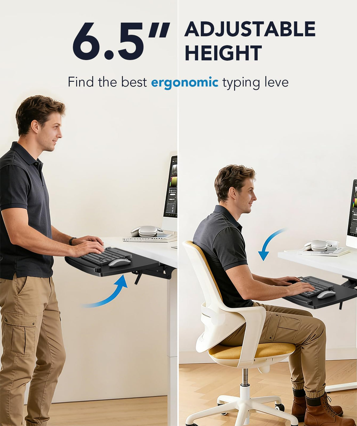 AX WABER Keyboard Tray Under Desk with Storage Drawer, Height Adjustable Keyboard Tray Slide Out 360° Swivel Tilt, Ergonomic Under Desk Mount Keyboard & Mouse Holder for Gaming Home Office, 28''x11''