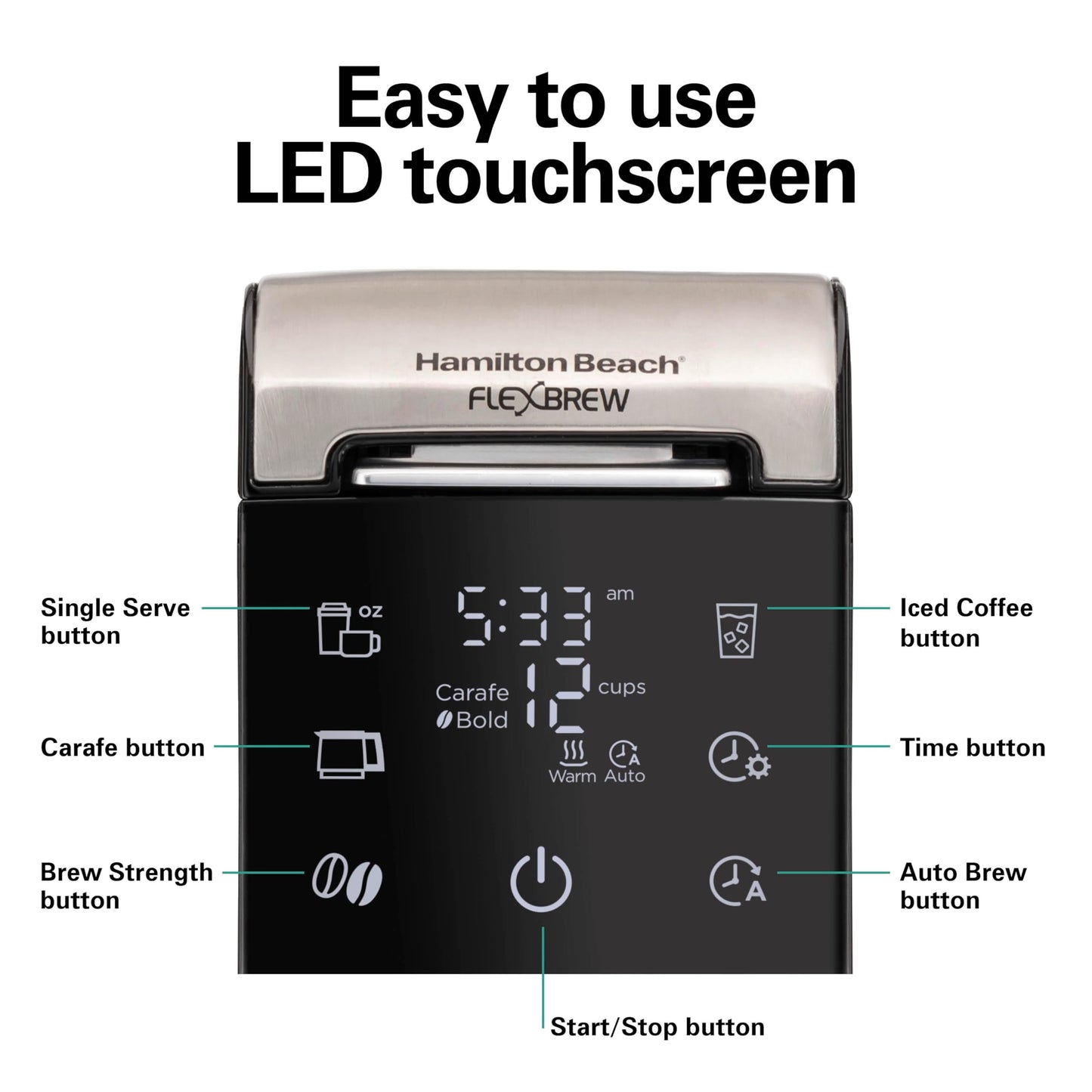 Hamilton Beach FlexBrew Advanced 5-in-1 Programmable 12 Cup Drip and Single Serve Hot & Iced Coffee Maker with Movable 60 oz. Water Reservoir, Use Pod Packs and Grounds, Fast Brewing, Black (49924)