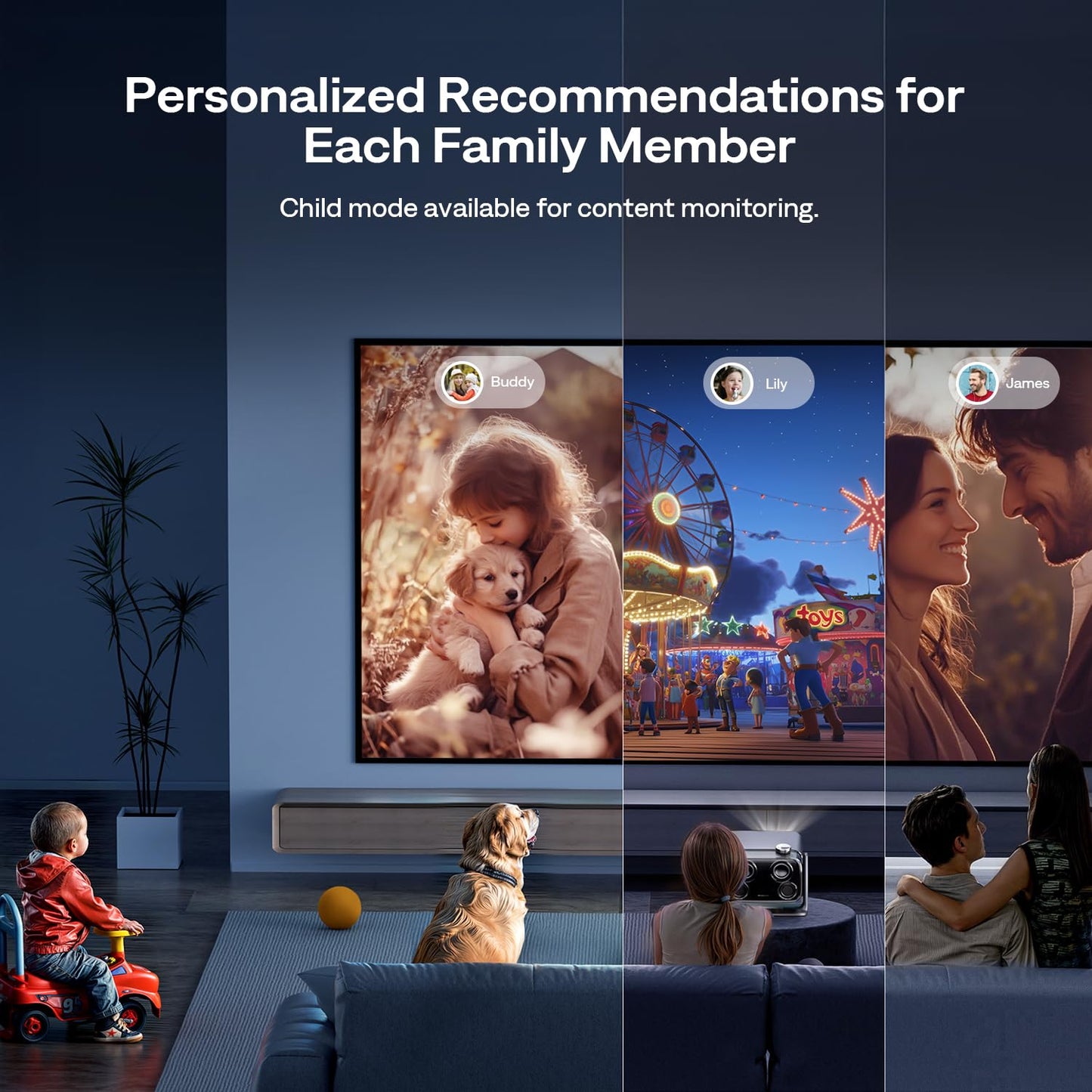 Aurzen BOOM mini Google TV Smart Projector with WiFi and Bluetooth, Voice Control, Family Mode, 20W Dolby Audio, Real-Time Focus, 4K Supported Movie Projector for Bedroom/Home Theater/Outdoor, Black