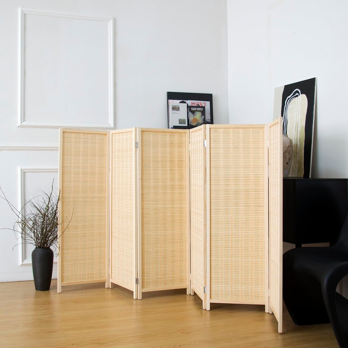 Pawlabay 6 Panel Short Panel Divider Screen,3.95 FT Tall Bamboo Room Divider Folding Privacy Screen,Short Panel Divider Freestanding Room Divider for Room Seperation,Beige