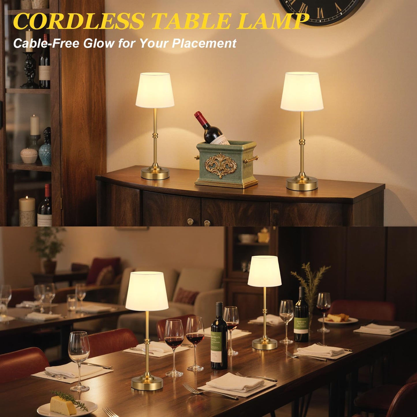 Kakanuo Rechargeable Cordless Table Lamp Gold - 1 Pack Brass 4000mAh Battery Operated Lamp, 3000K Warm Light, Touch Control Stepless Dimming, for Bedside, Dining Table, Home Decor