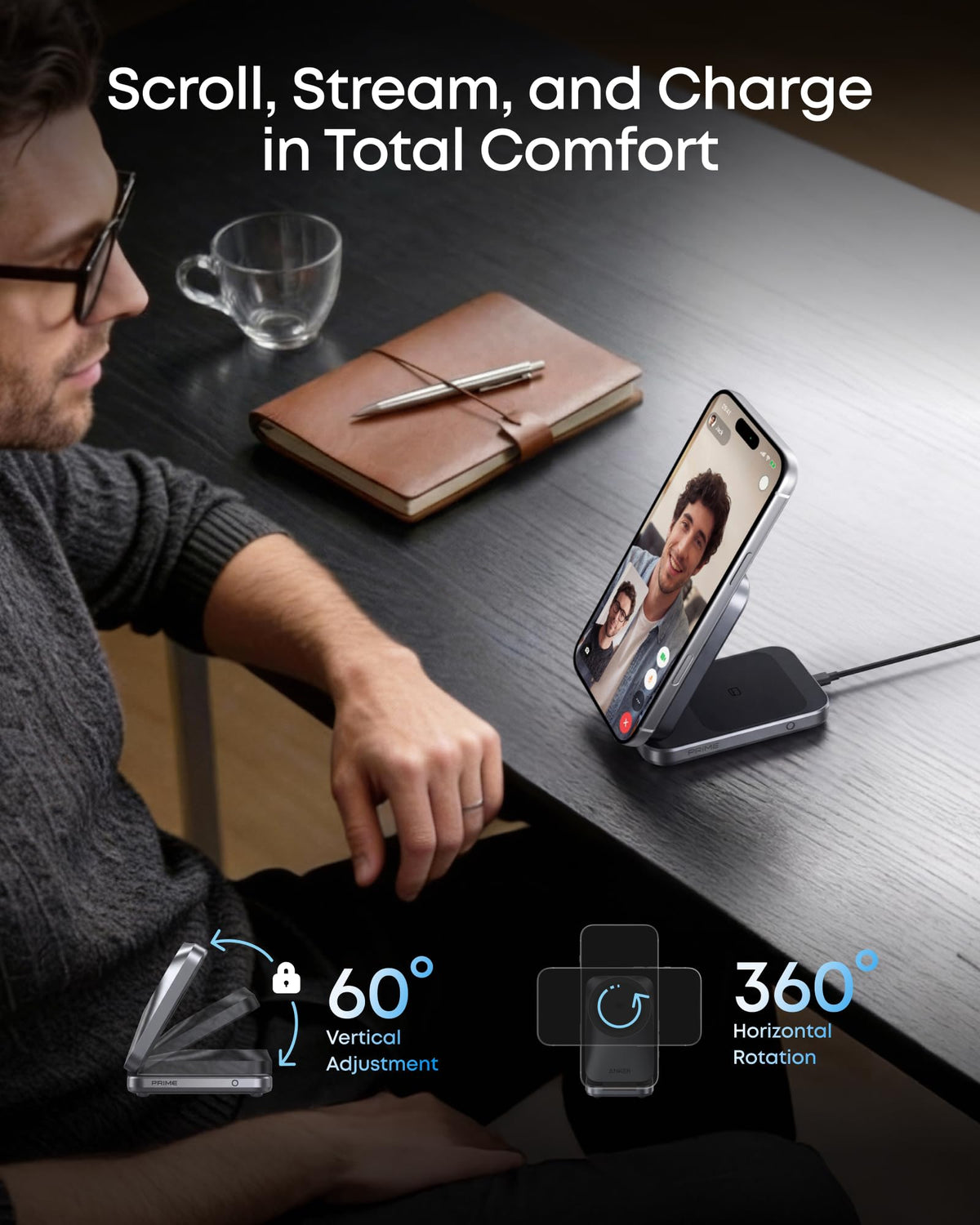 Anker Prime 3-in-1 Charging Station, AirCool Wireless Charger, Qi2 25W Certified Palm-Sized Foldable MagSafe Charger Compatible with iPhone 17, Apple Watch, AirPods (Non-Battery, with Adapter)