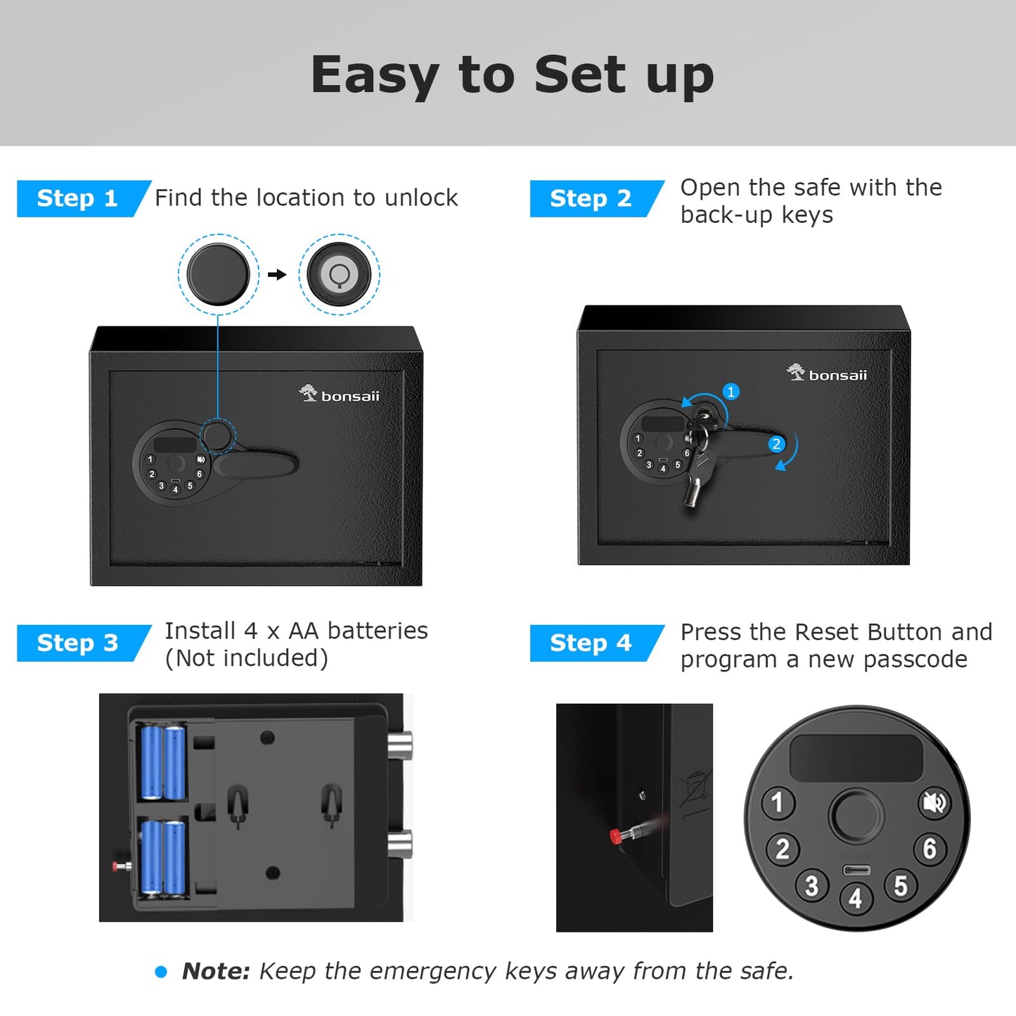 Bonsaii Safe, 0.6 Cubic Safe Box with Electronic Keypad, Removable Shelf, for Valuables Jewelry and Documents in Home, Hotel, or Business, 9.84" x 13.78" x 9.84" Inches, SF002