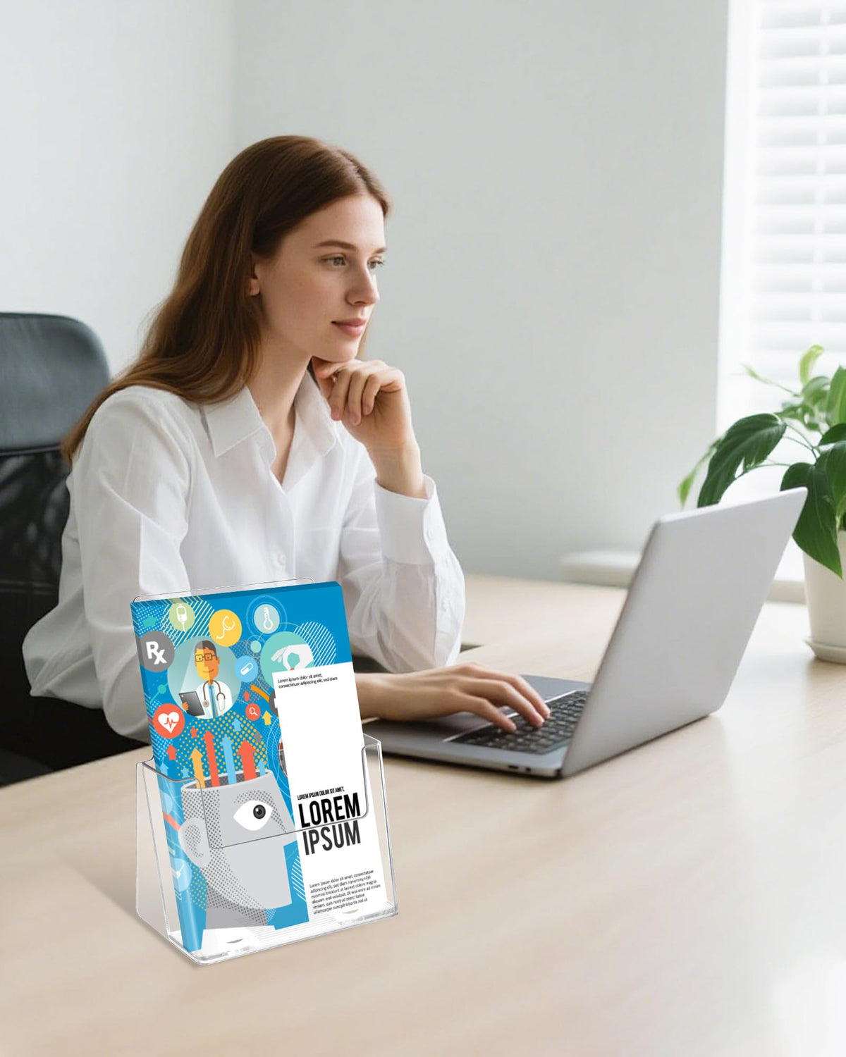 Sahasea Acrylic Brochure Holder 6 x 9 inch, 4 Pack Flyer Holder Compatible with 4 x 6, 4 x 9, 6 x 8, 8.5 x 5.5 inch, Clear Sign Holder for Store, Office, Real Estate, Menu, Literature Displaying