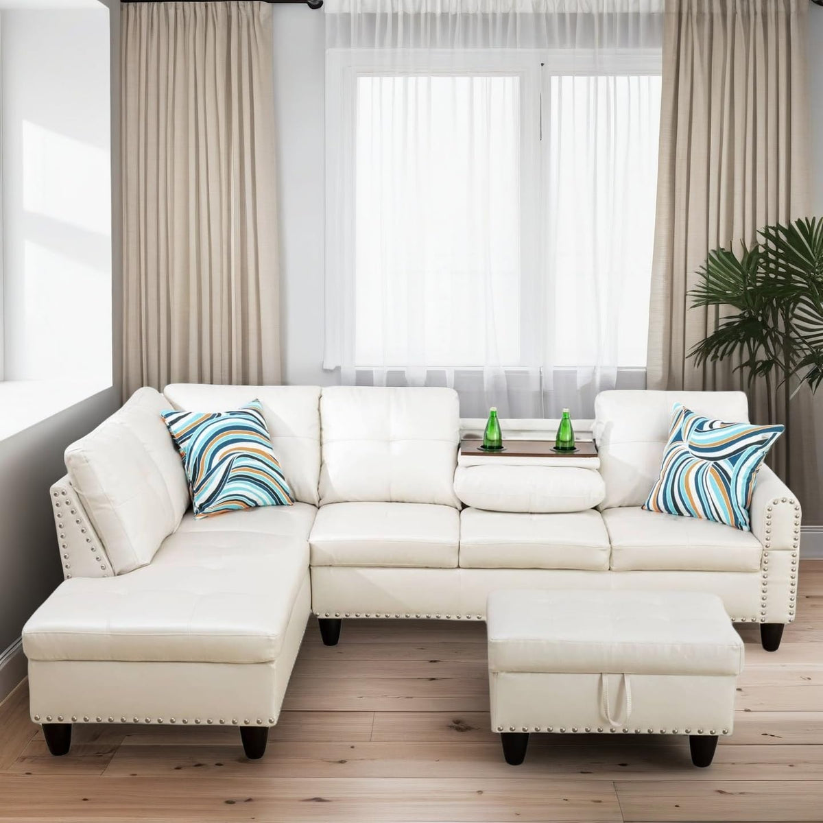 Trygoal L Shaped Couches for Living Room, Sectional Couch Living Room Furniture with Storage Ottoman, Modular Sectional Sofa with Movable Chaise for Apartment Office, White