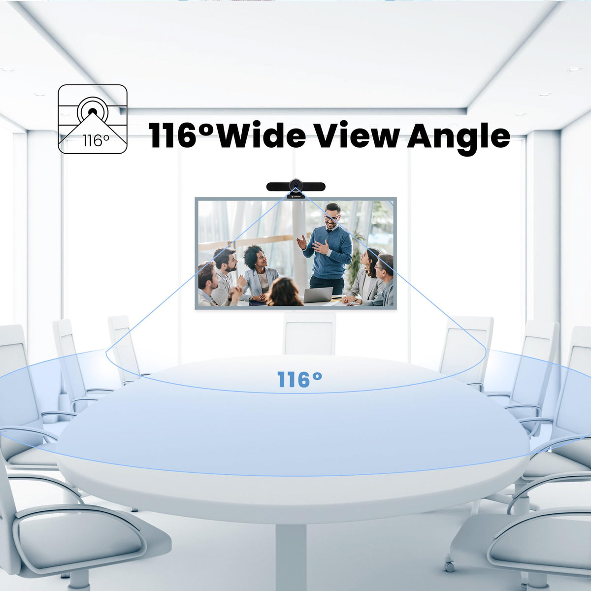 4K Webcam Conference Call TV Room Web Camera with Dual Microphones &Speaker, | All-in-One USB Video Camera, 116° Wide Angle, AI Auto Framing | Compatible with Zoom, OBS