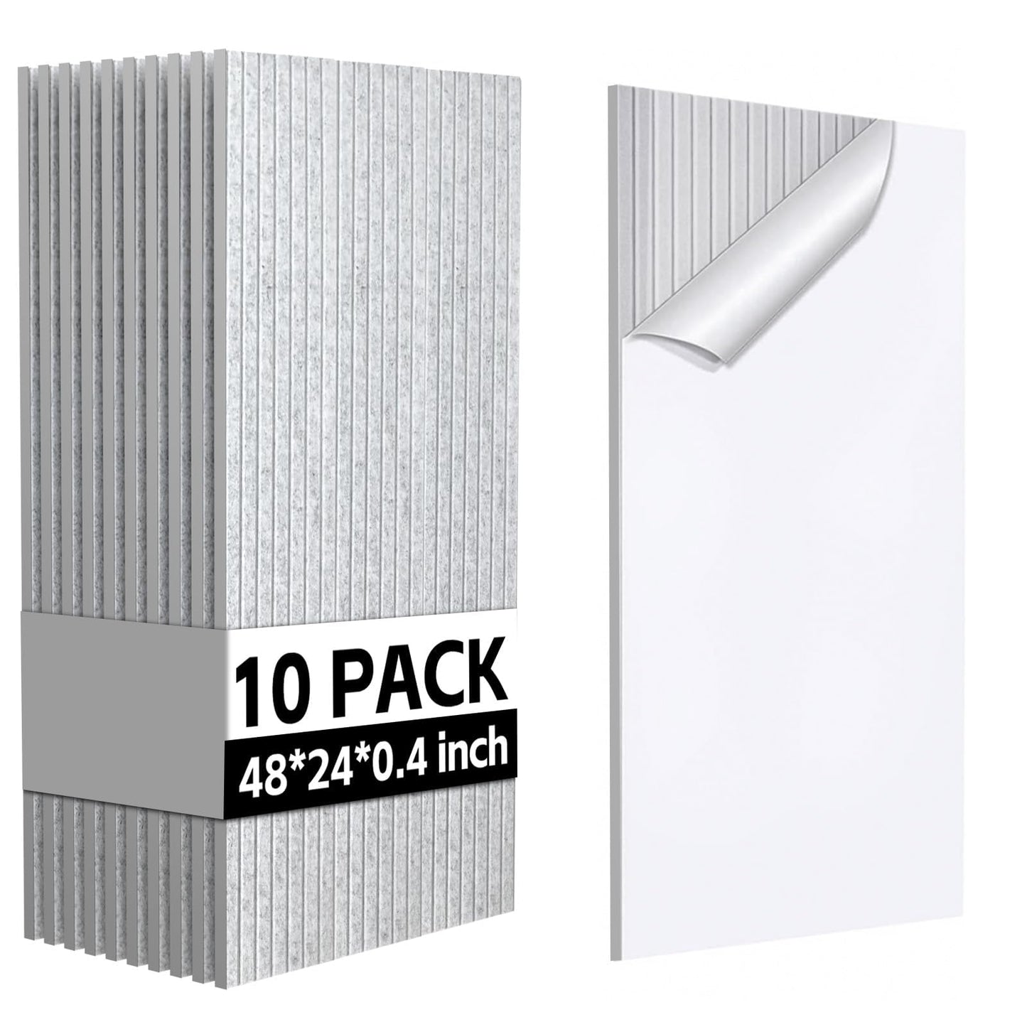 10Pack Large Acoustic Panels, 48x24x0.4 inch Sound Proof Panels for Walls, Self-Adhesive Sound Panels Noise Reducing for Walls, Acoustic Wall Panel for Home Studio Office Gym & Commercial Spaces(Grey)