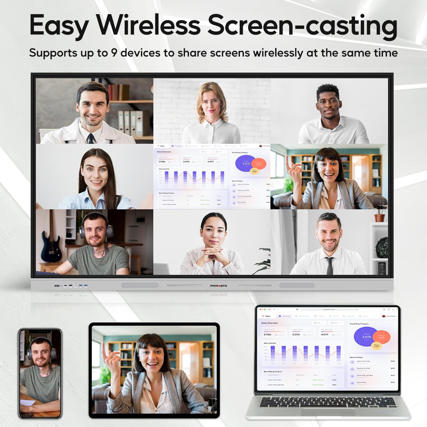 PWR4GTR Smart Board | 55" Interactive Whiteboard | 4K UHD | Android 14 | 8+128GB | Digital Whiteboard, Electronic White Board for Classroom Home Office | Wall Mount Included
