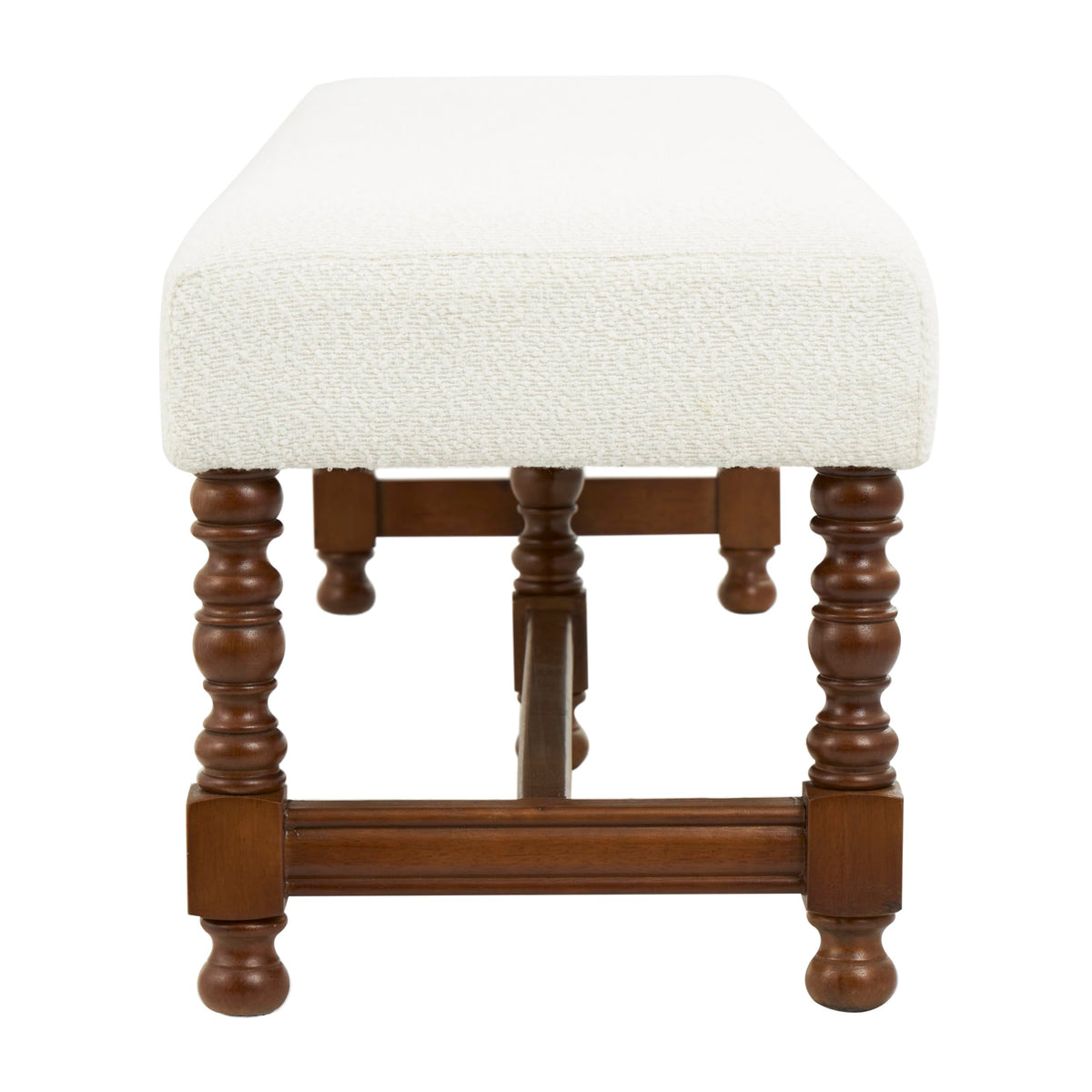 Deco 79 Fabric Home Bench Entryway Bench with Brown Traditional Wood Turned Legs, Bedroom Bench 59" x 16" x 17", Cream