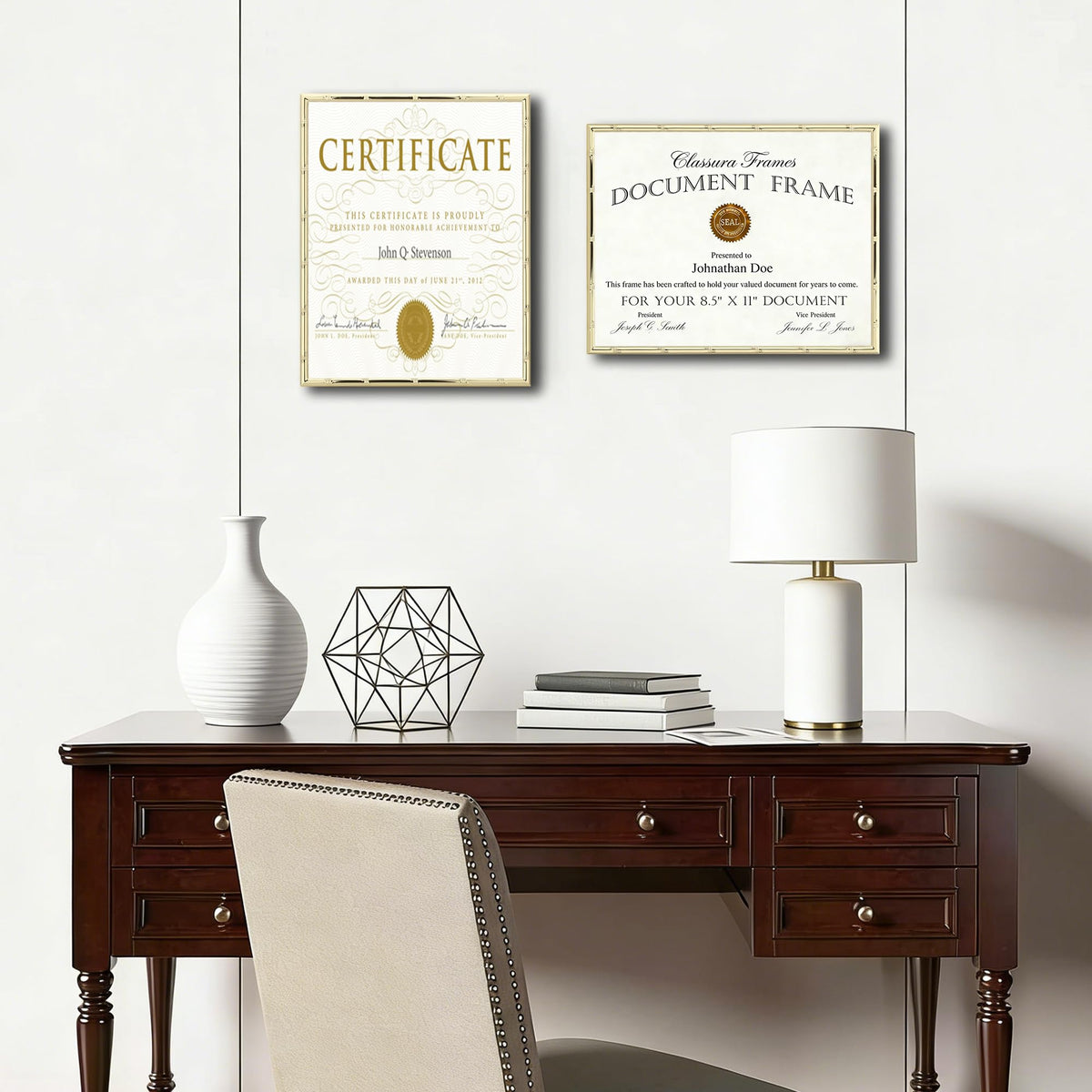 YiPinYin Gold 8.5x11'' Bamboo Detail Designs Metal Certificate Frame 2pack,8.5x11'' Document Frames,Elegant Gold Plated Certificate Frames With Soft Touch Velvet & Backing for Desktop and Wall Décor