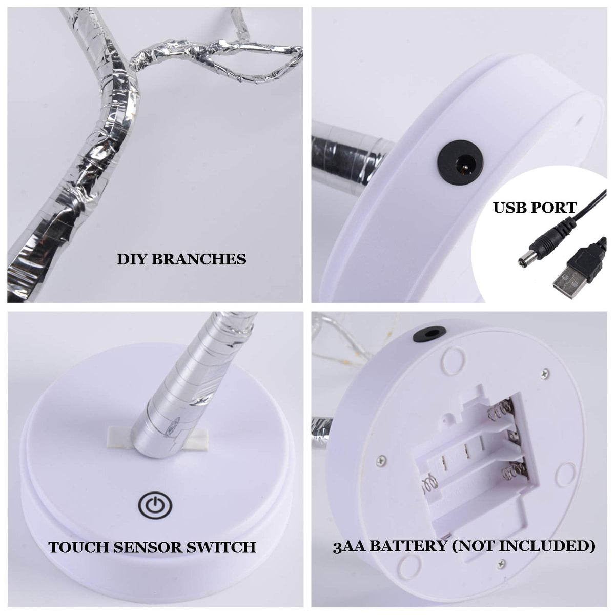 PXBNIUYA 108 LED Sparkly Fairy Tree Lamp, Warm White, Remote Control, USB/Battery, 8 Modes, DIY Bonsai Decor, Festival Decoration Light