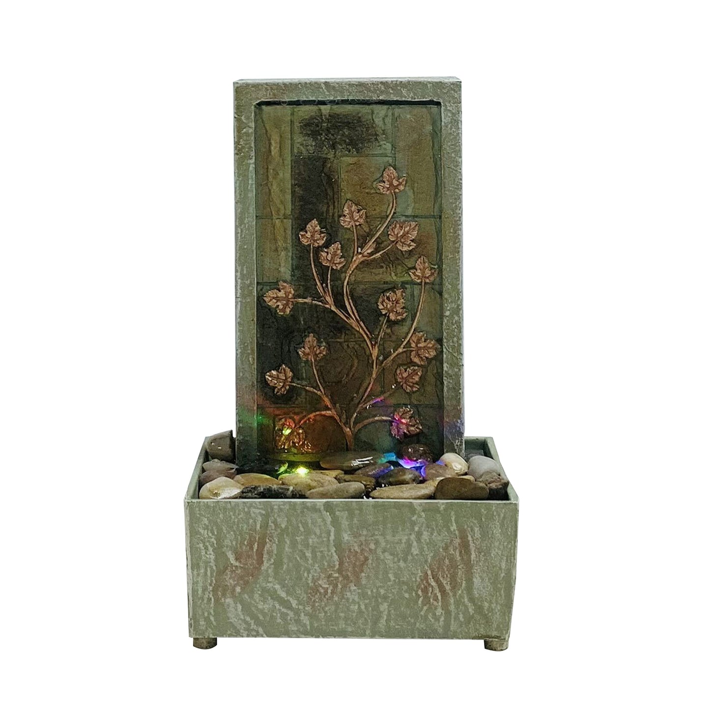 Nature's Mark 9.5" H Tree Branch Leaves Tabletop Water Fountain with Natural River Rocks and LED Lights (Power Cord Attached)