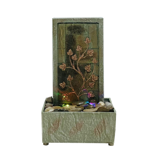 Nature's Mark 9.5" H Tree Branch Leaves Tabletop Water Fountain with Natural River Rocks and LED Lights (Power Cord Attached)