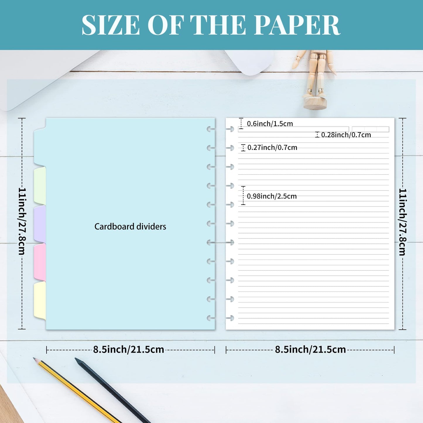Discbound Refill Paper, Disc Paper Refill for Note-Taking System Discbound Planner Inserts with 240 Pages, 5 Sheets Dividers,White Paper Refill, Letter Size 8.5" x 11 "