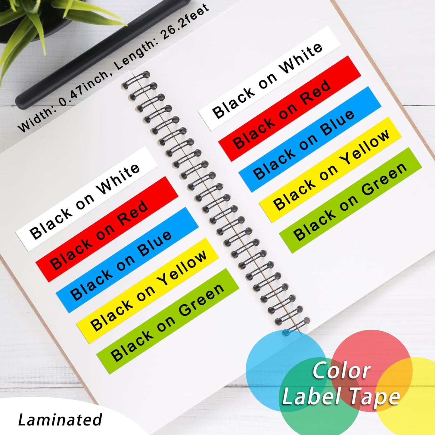 UNOKA Ptouch Label Maker Refills, Replace for Brother Tze Tz Tape 12mm 0.47 Laminated Color(White/Clear/Red/Blue/Yellow/Green) for PTD220 PT-D210 PTH110, School Supplies, 1/2" x 26.2', 6PK
