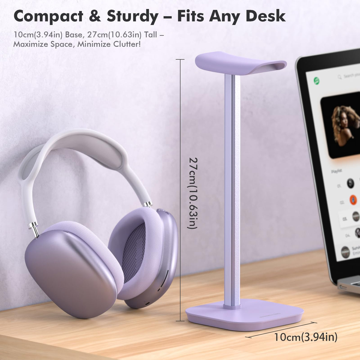 MANMUVIMO Headphone Stand, Desktop Headset Holder (Purple) Heavy Base Desk Earphone Stand Aluminum Gaming Headset Hanger Rack for AirPods Max, AirPods, AirPods Pro, Beats, Bose