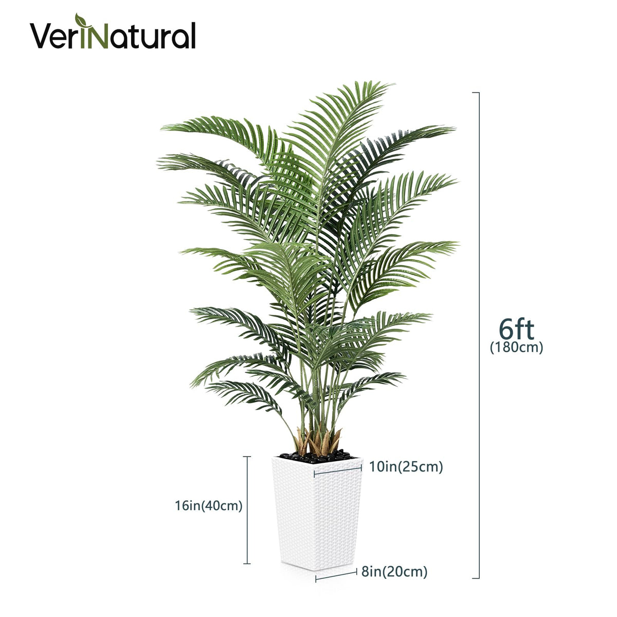 VeriNatural 6FT Artificial Palm Tree - Tall Fake Tree with White Taper Planter & Pebbles, UV Resistant for Indoor & Outdoor Decor - Large Potted Faux Plant for Living Room, Office, Home Decor,VN130