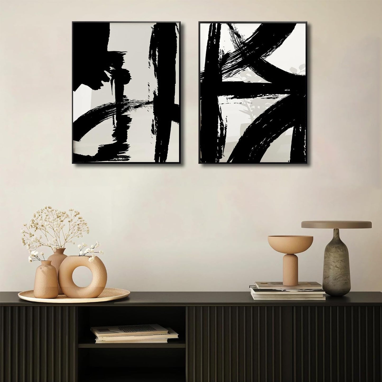 Black and White Brush Stroke Wall Art Modern Abstract Minimalist Ink Line Painting Picture Mid Century Geometric Prints Canvas Poster Retro Graffiti Artwork for Office Home Decor 12x16in Unframed