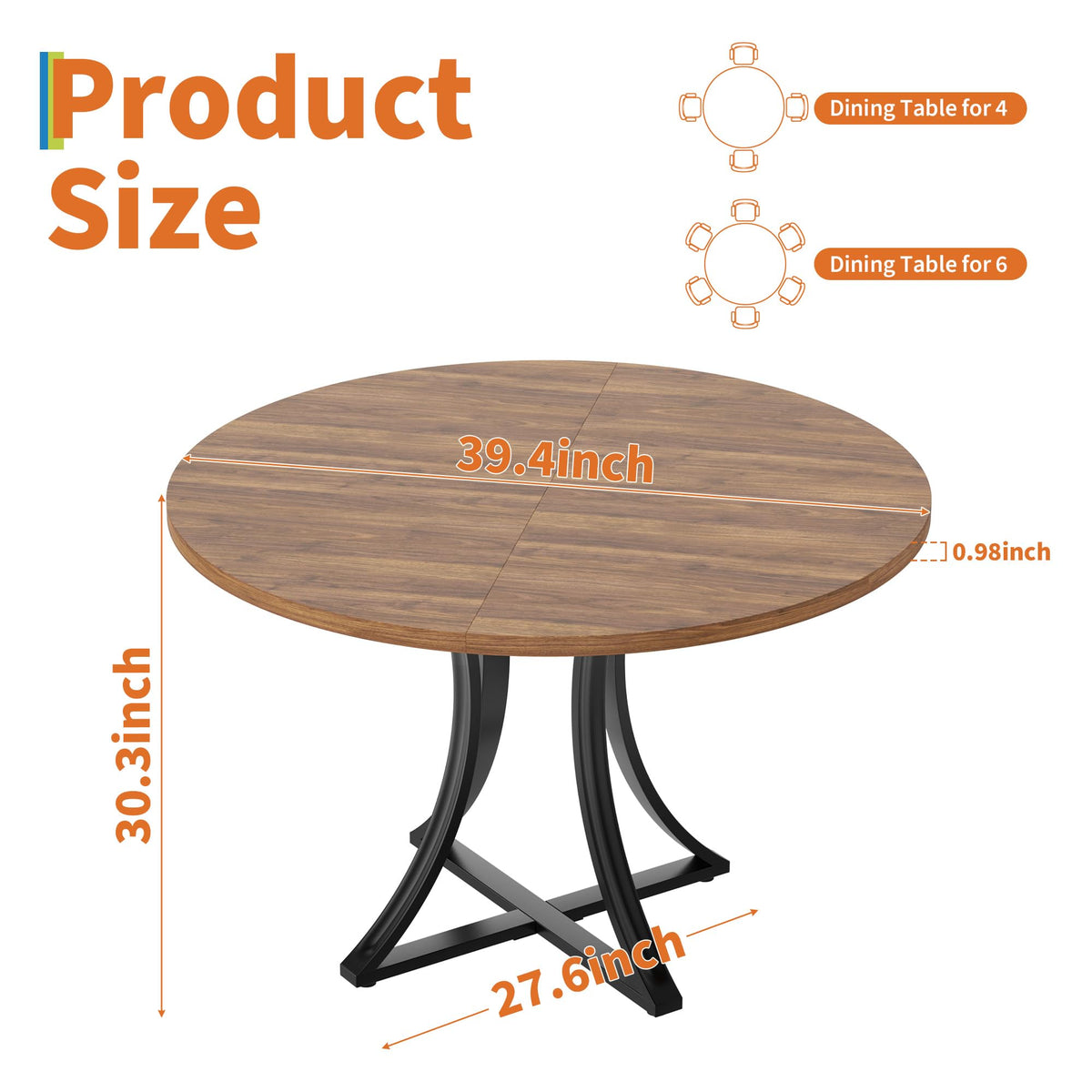 40 Inch Round Dining Table for 4 People, Modern Farmhouse Kitchen Table, Adjustable Feet, Circle Wood Dinner Table for Dining Room, Living Room, Apartment, Easy Assembly