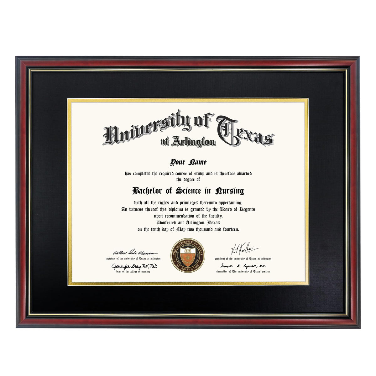 GraduationMall 12x15 Diploma Frame with Black over Gold Mat or Display 16x20 Certificate without Mat,Solid Wood & Tempered Glass,Cherry Finish with Gold Trim