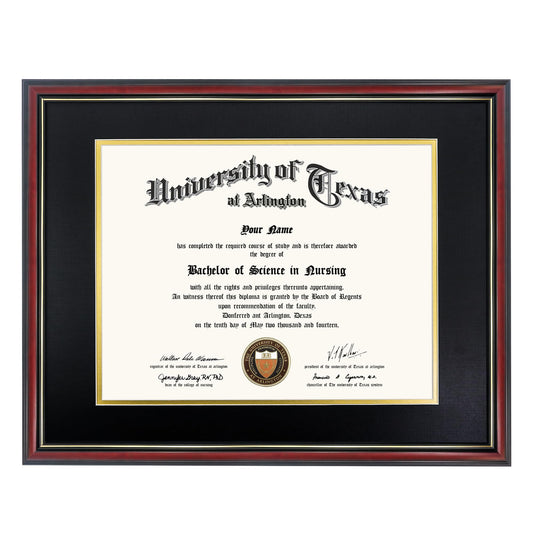 GraduationMall 12x15 Diploma Frame with Black over Gold Mat or Display 16x20 Certificate without Mat,Solid Wood & Tempered Glass,Cherry Finish with Gold Trim