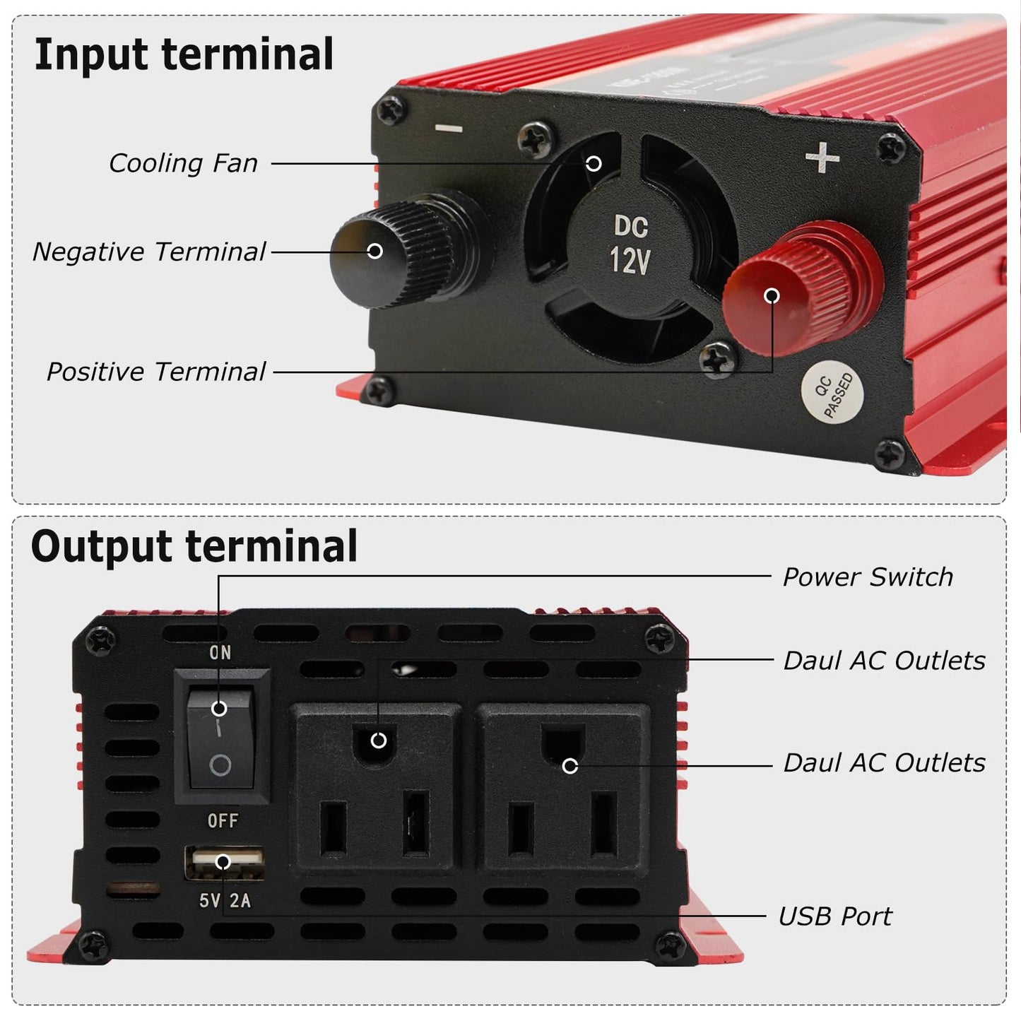 1200W Car Power Inverter DC 12V to 110V AC Converter 1200W Inverter Power Inverters with LCD Display and AC Outlets 2A USB Charging Port